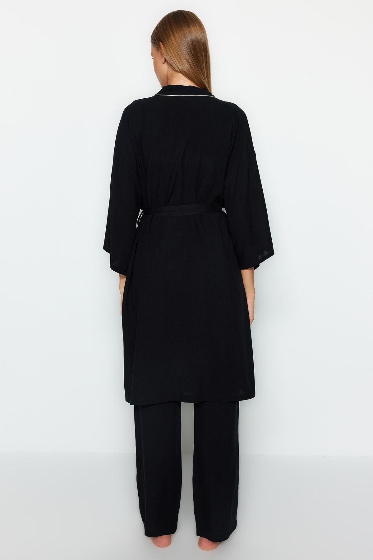 Black Oversized Woven Pyjamas Set, , large image number 6