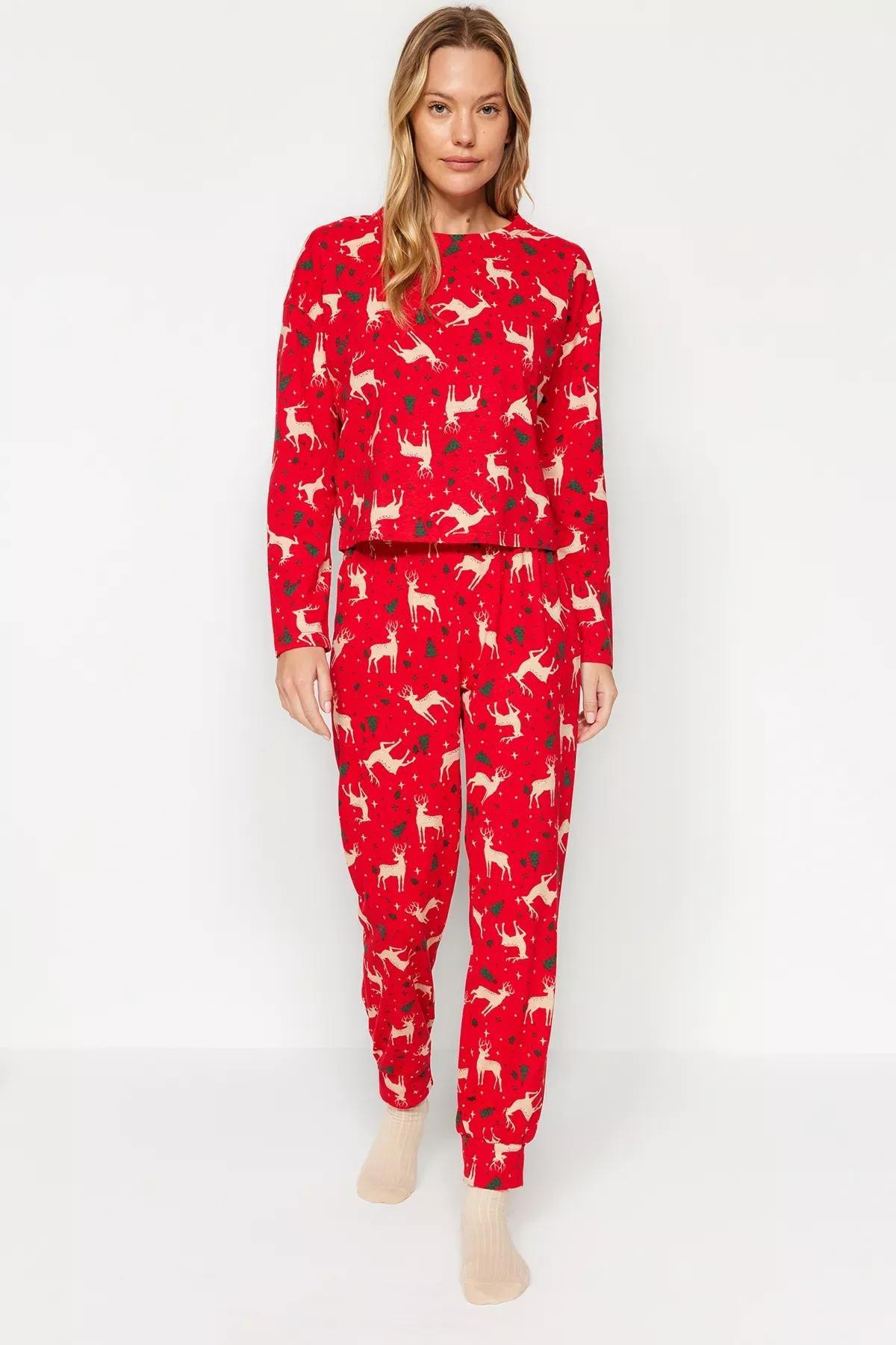 Red Christmas Knitted Pyjamas Set, , large image number 0