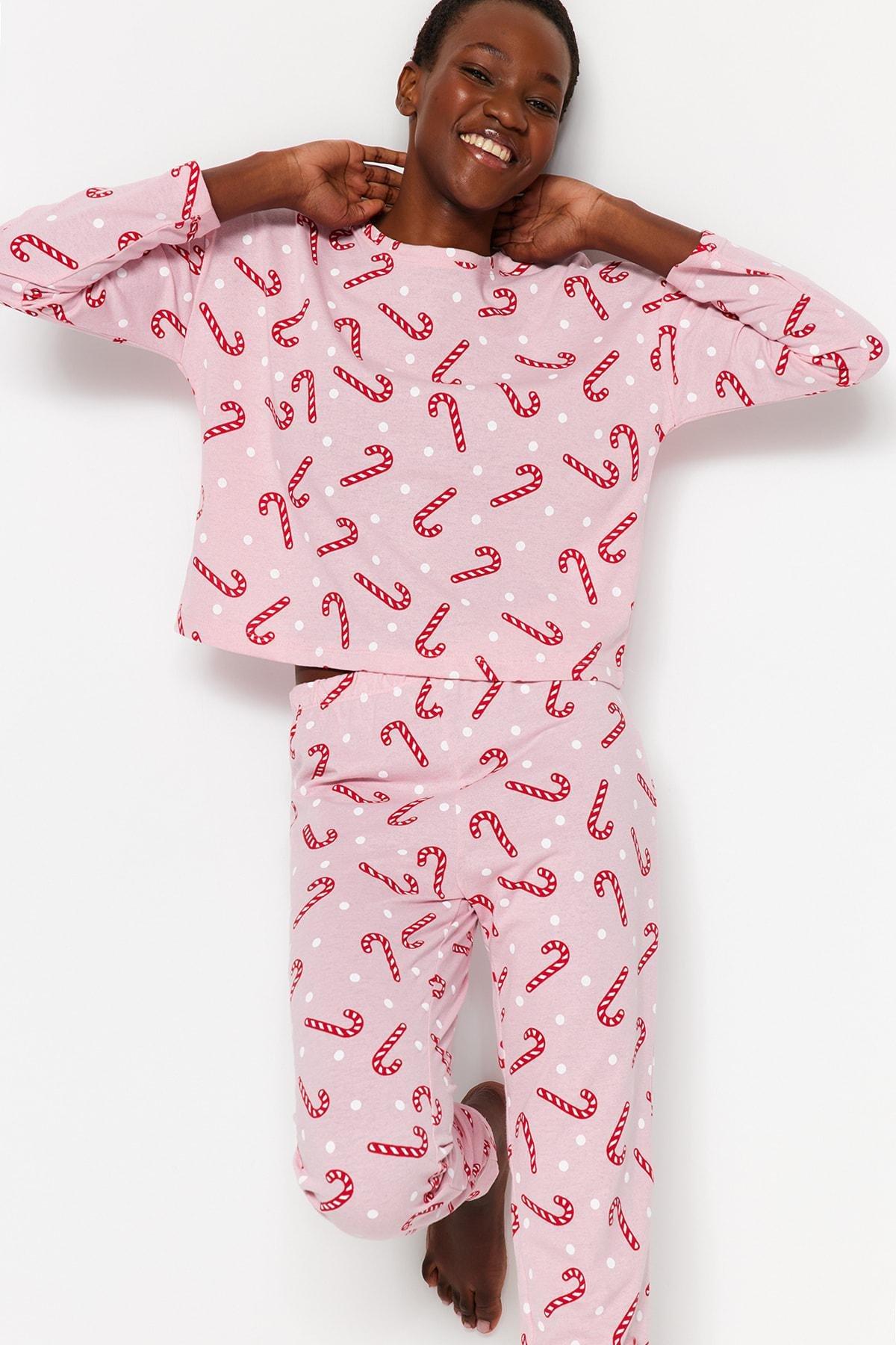 Pink Christmas Knitted Pyjamas Set, , large image number 1
