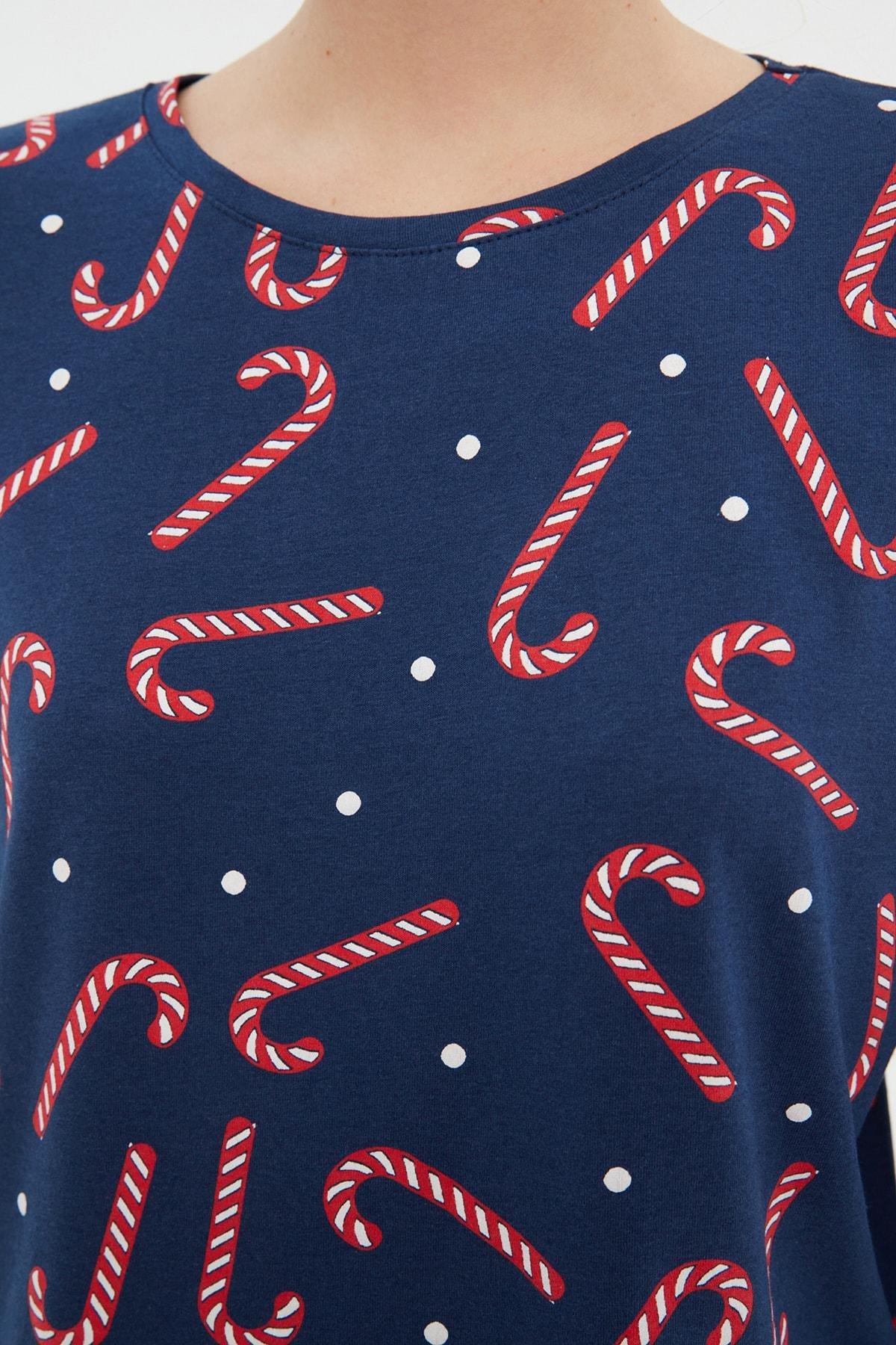 Trendyol - Navy Cotton New Year Themed Pajama Set