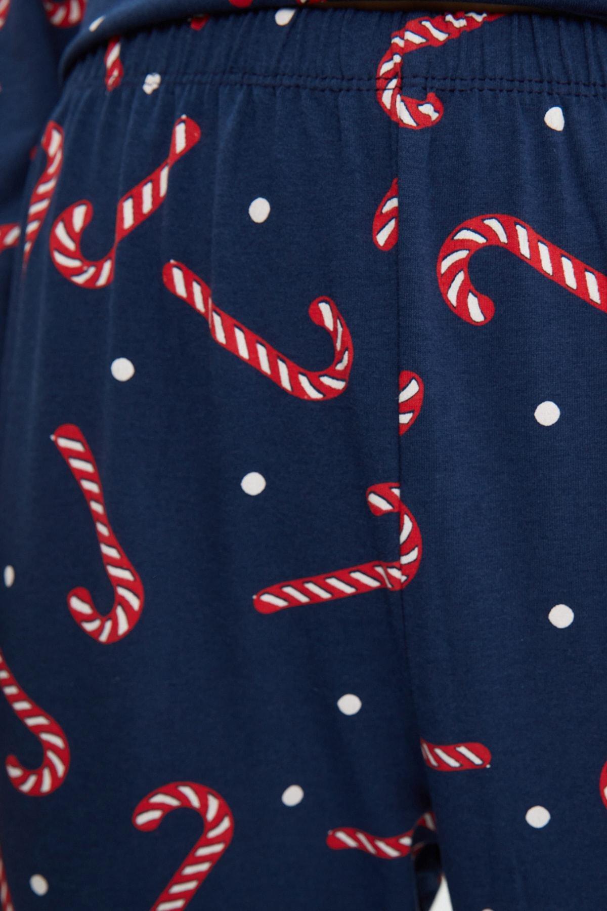 Trendyol - Navy Cotton New Year Themed Pajama Set