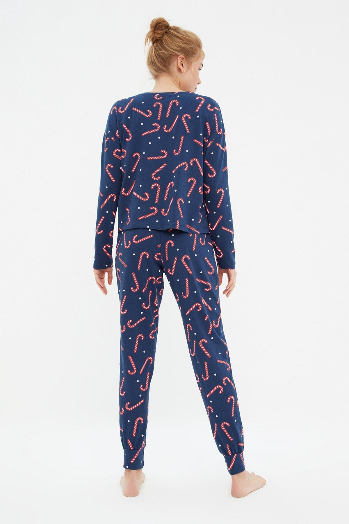 Navy Cotton New Year Themed Pajama Set, , large image number 5