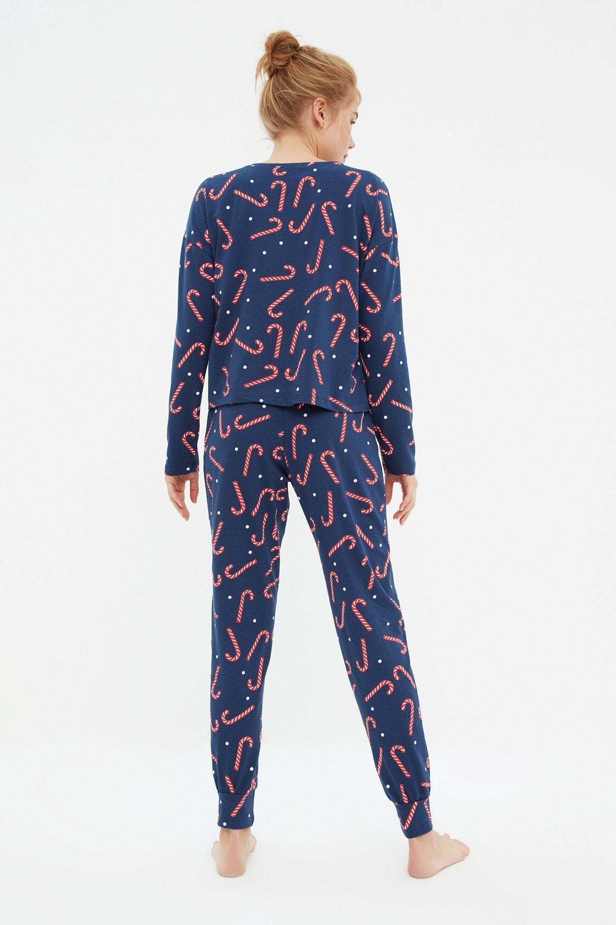 Trendyol - Navy Cotton New Year Themed Pajama Set
