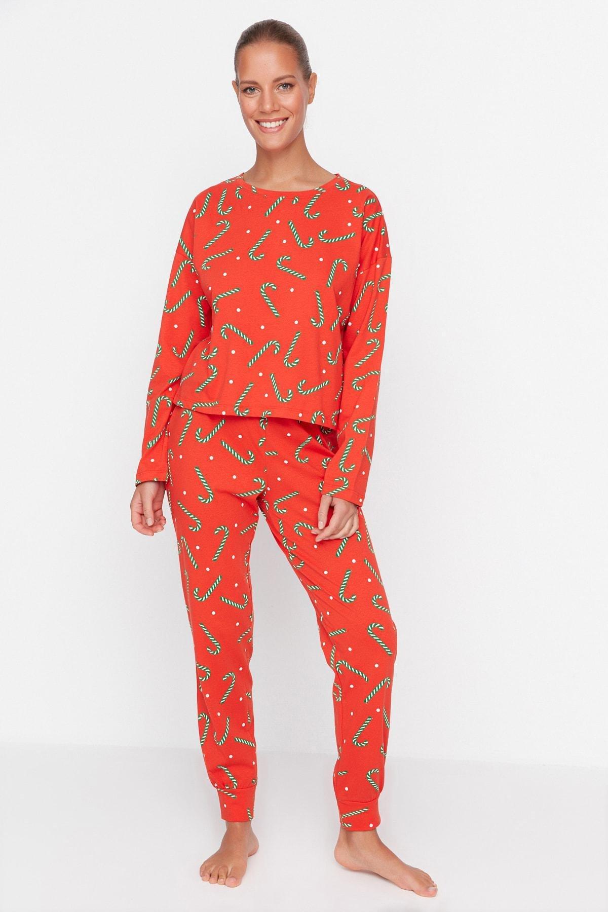 Red Crew Neck Pajama Set, Red, large image number 2