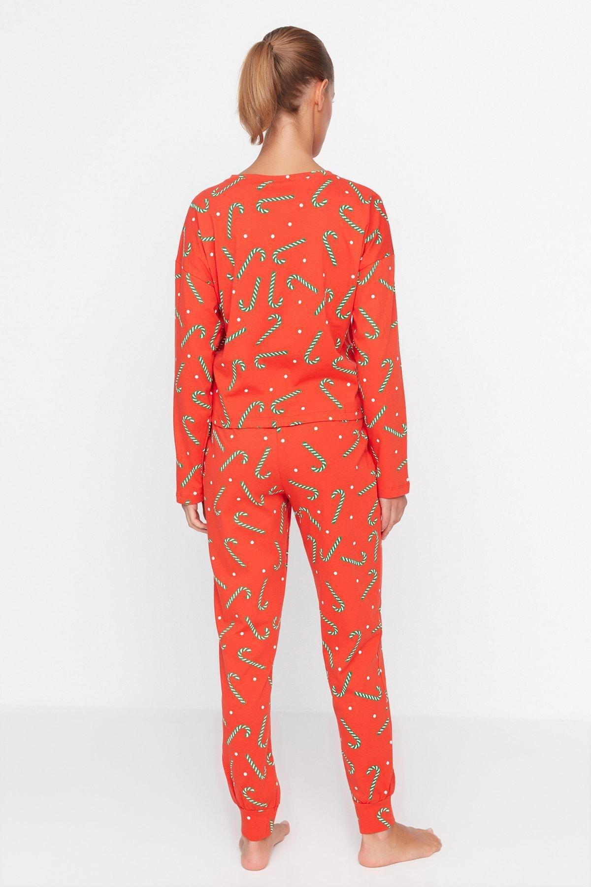 Red Crew Neck Pajama Set, Red, large image number 3