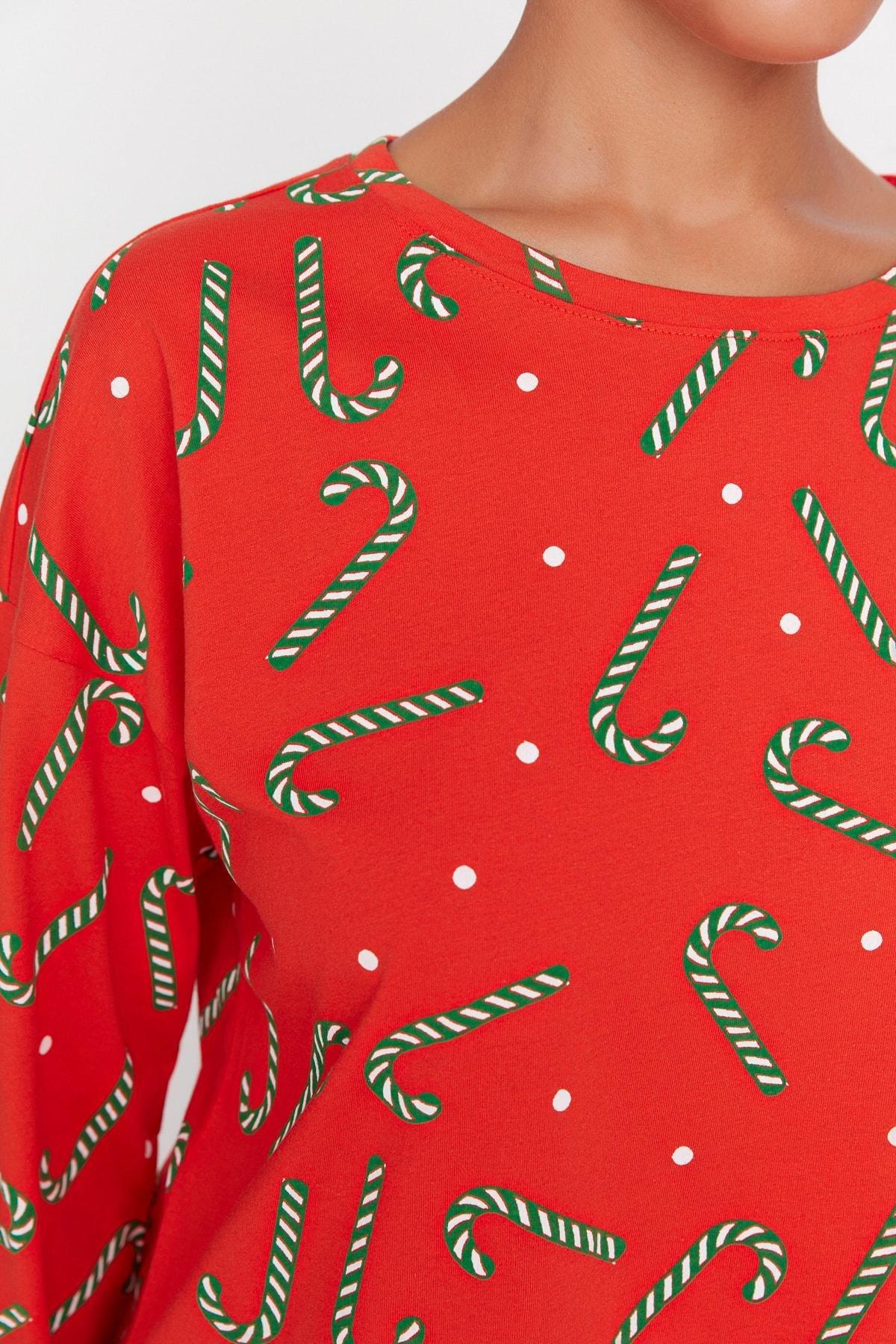 Red Crew Neck Pajama Set, Red, large image number 4