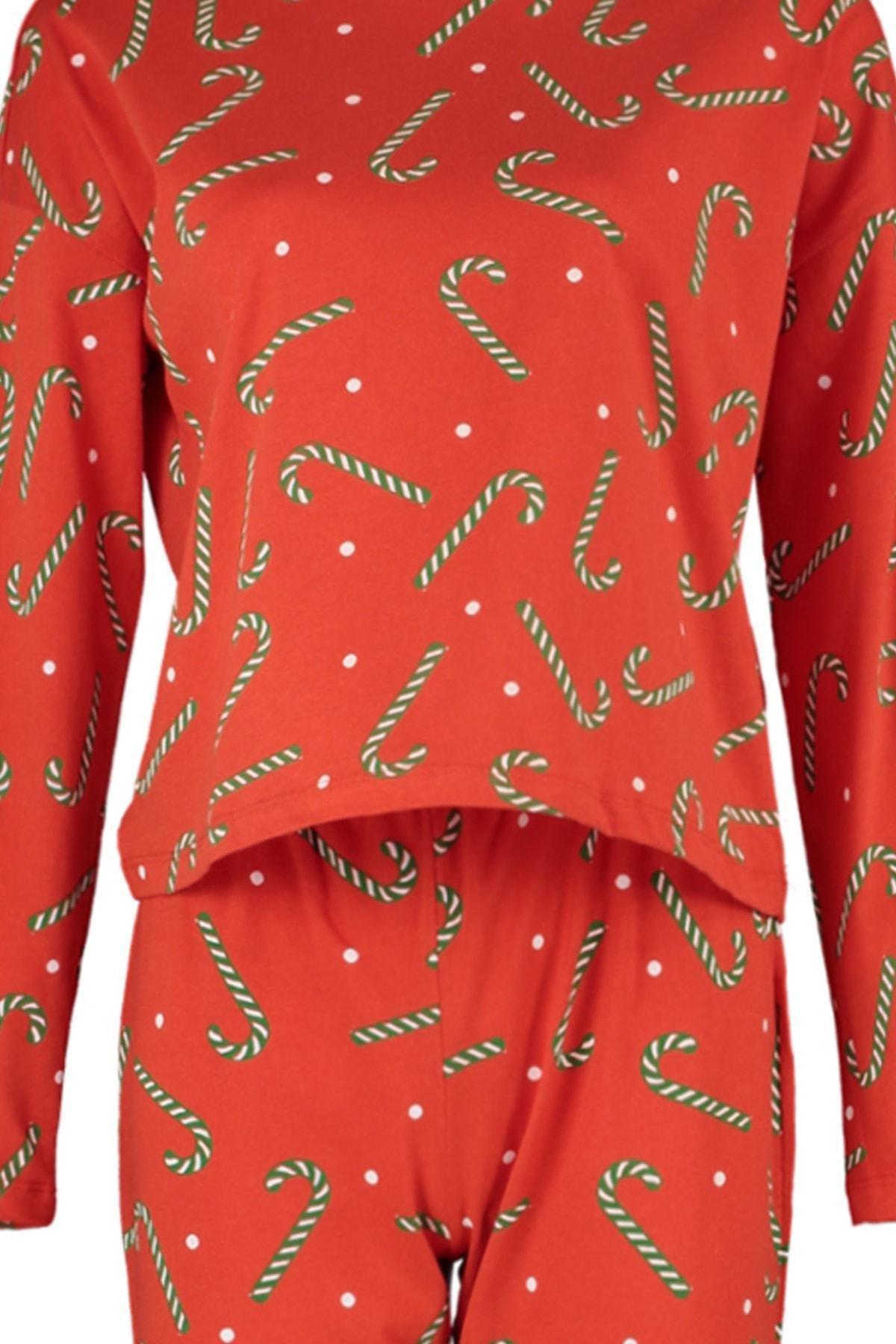 Red Crew Neck Pajama Set, Red, large image number 5