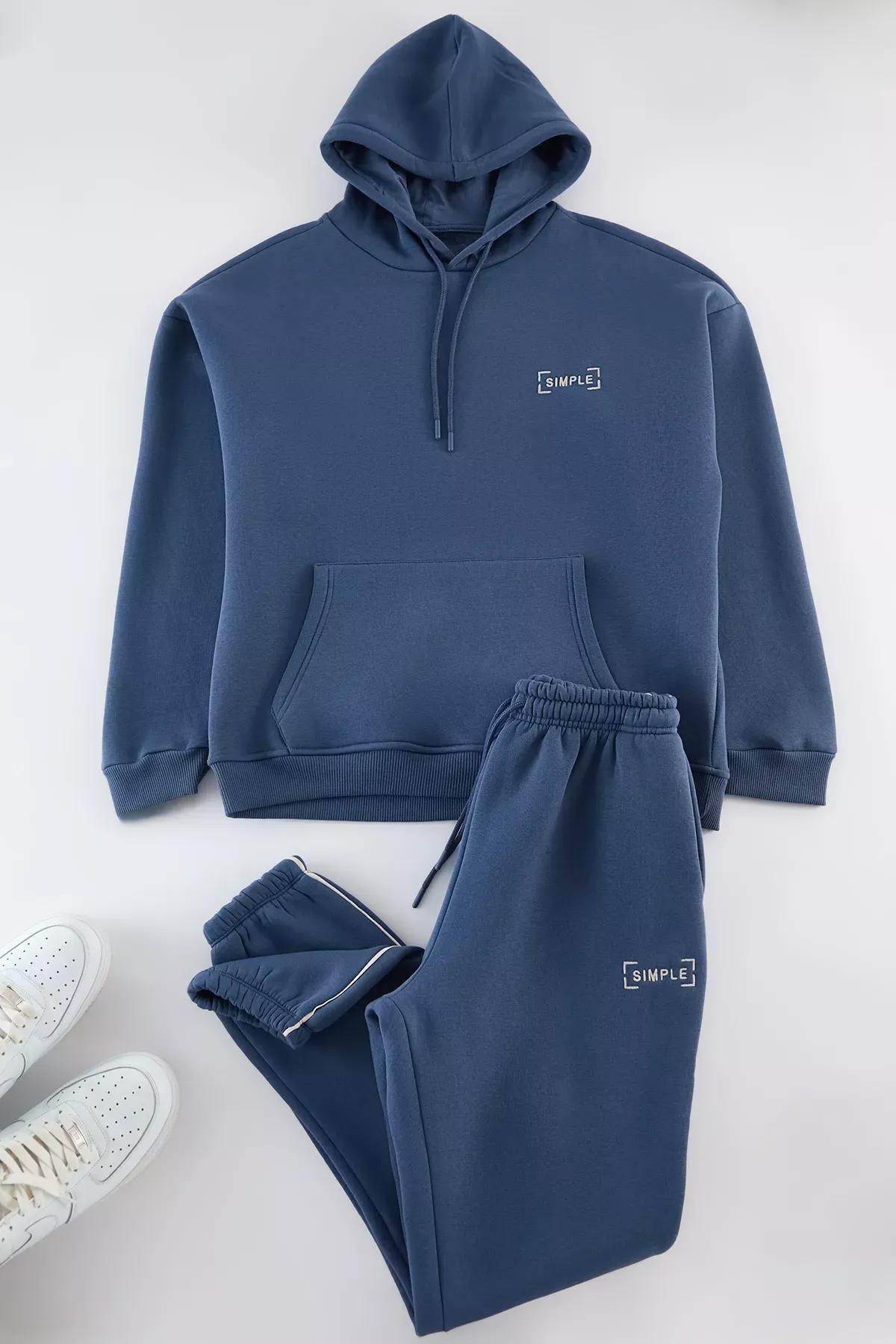 Blue Oversize Hooded Polar Fleece Sweatshirt, , large image number 0