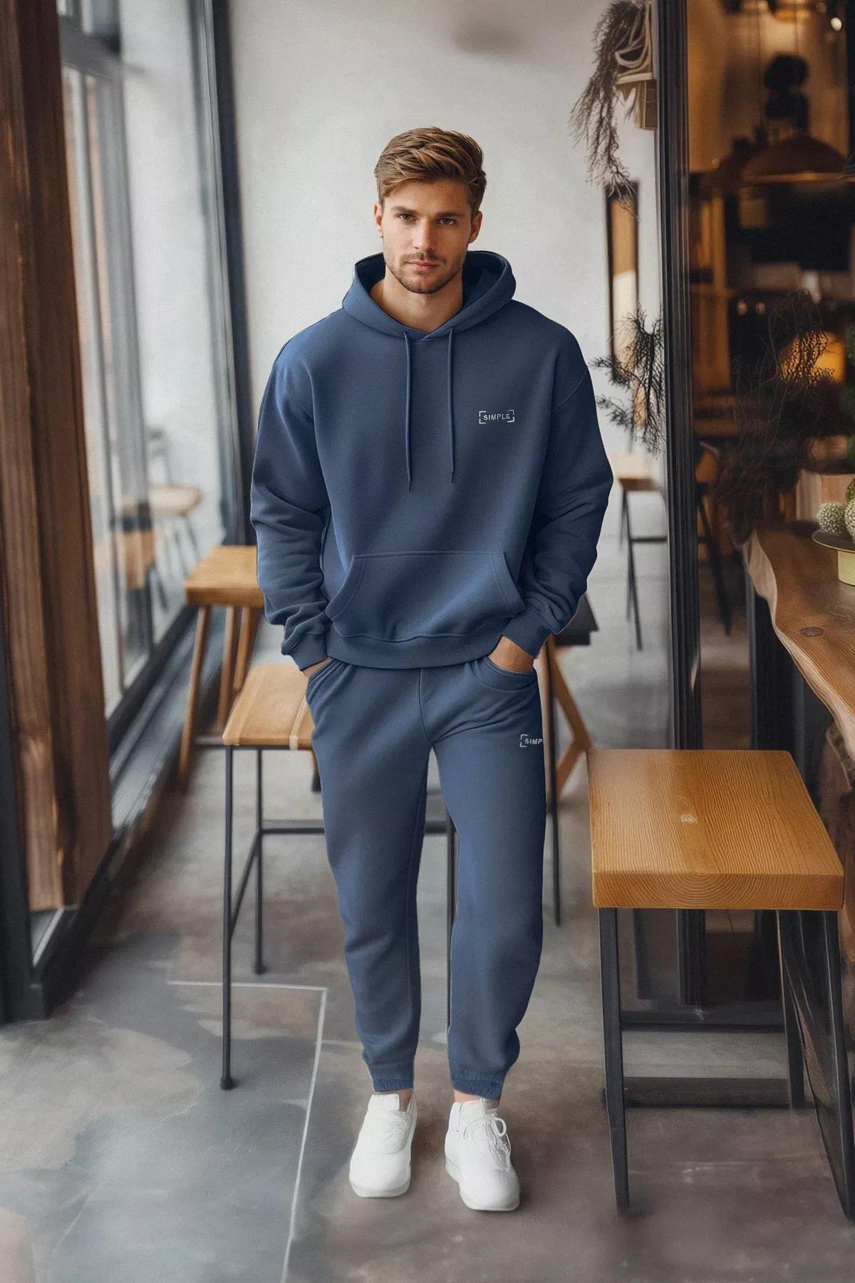 Blue Oversize Hooded Polar Fleece Sweatshirt, , large image number 1