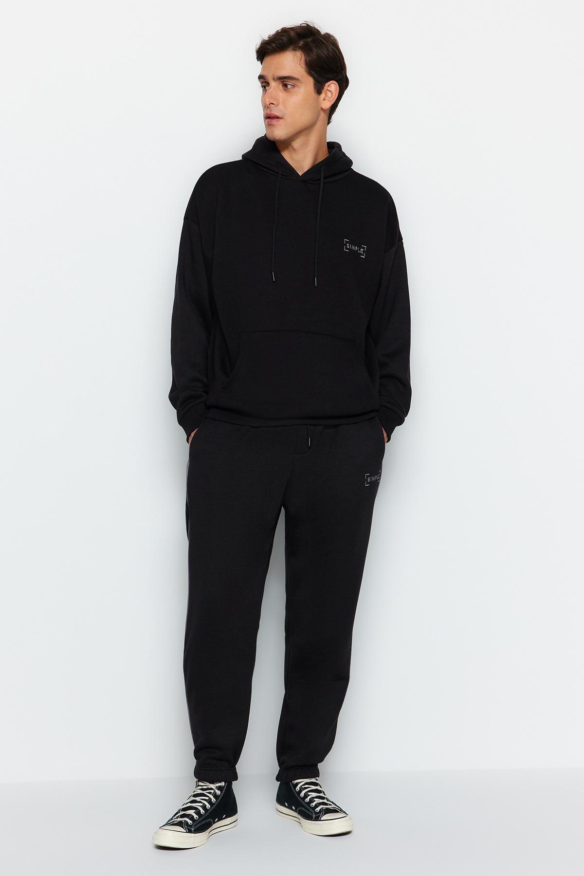 Black Oversized Hooded Tracksuit Co-Ord Set, , medium