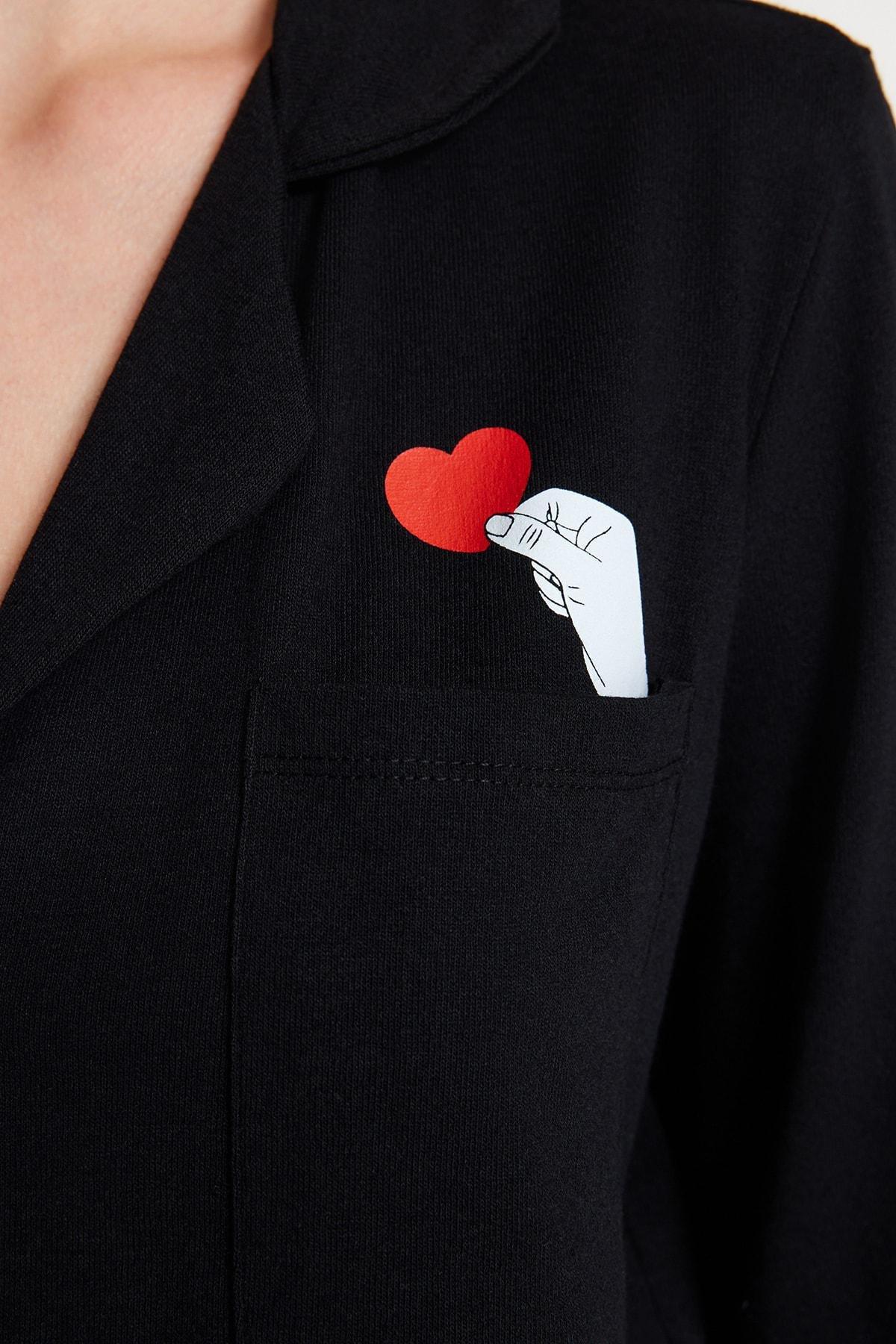 Black Printed Knitted Pyjamas Set, , large image number 3