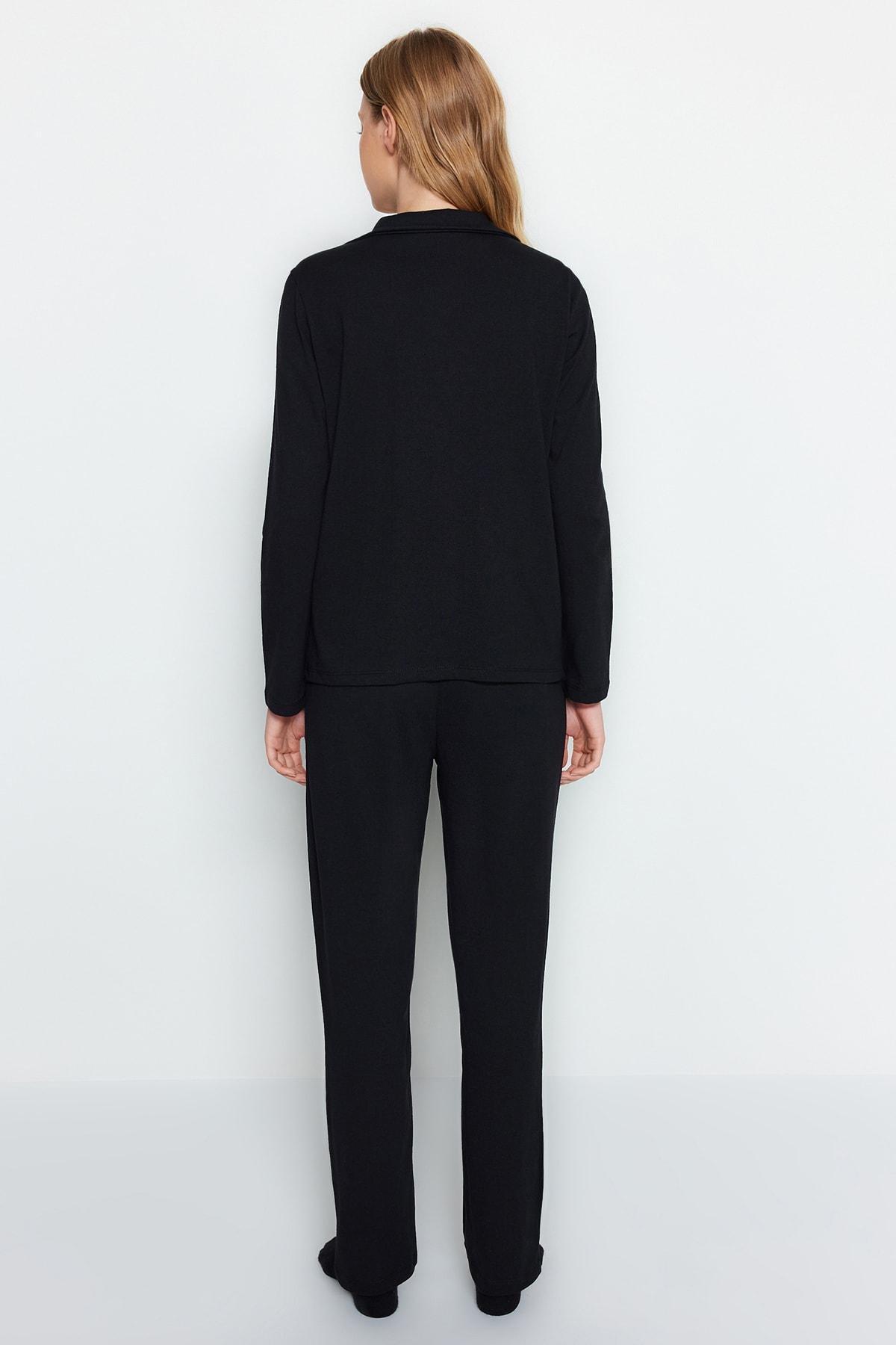 Black Printed Knitted Pyjamas Set, , large image number 6