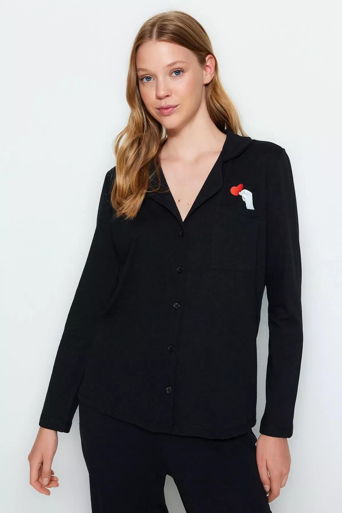 Black Heart Print Pyjama Set, C101_2094, large image number 0