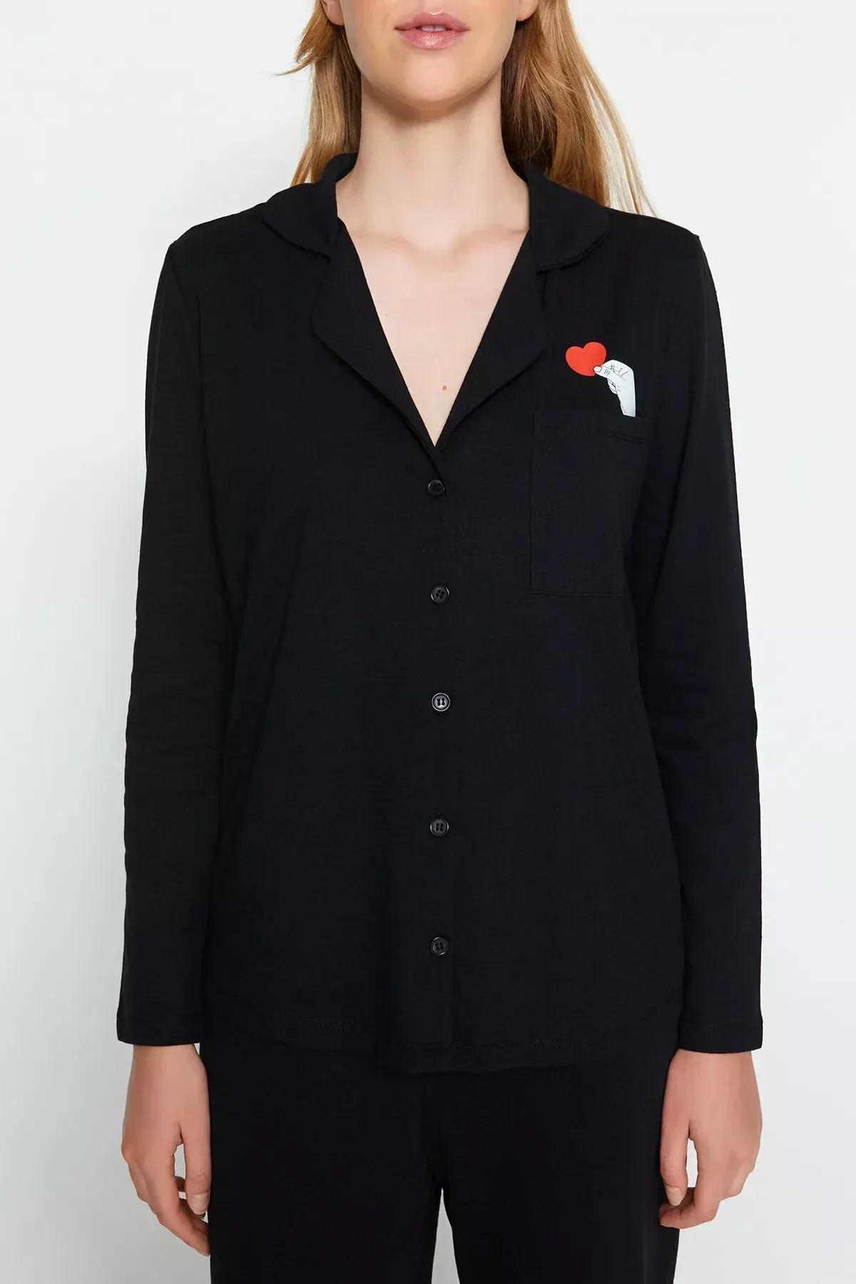 طقم بيجاما مُحاك بطبعة قلب، أسود, C101_2094, large image number 2