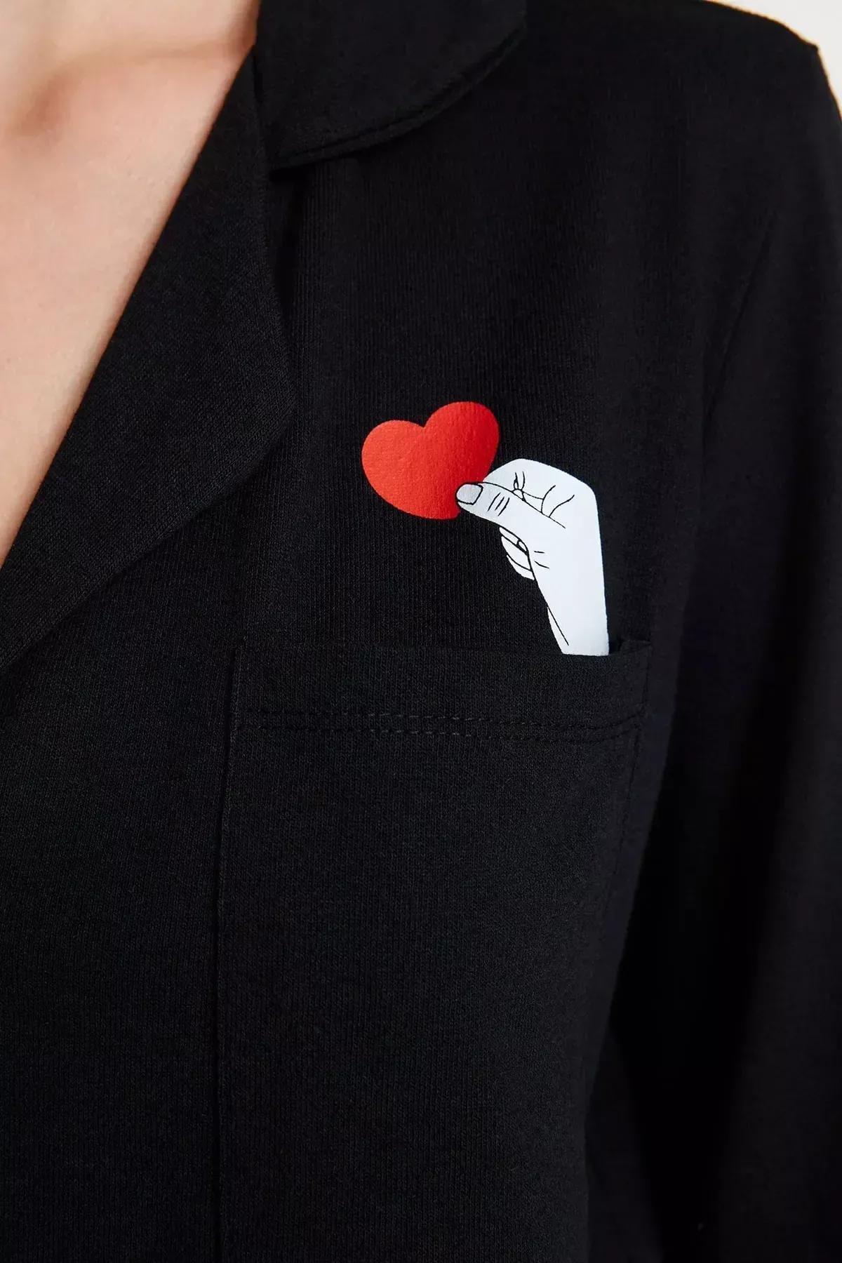 Black Heart Print Pyjama Set, C101_2094, large image number 3