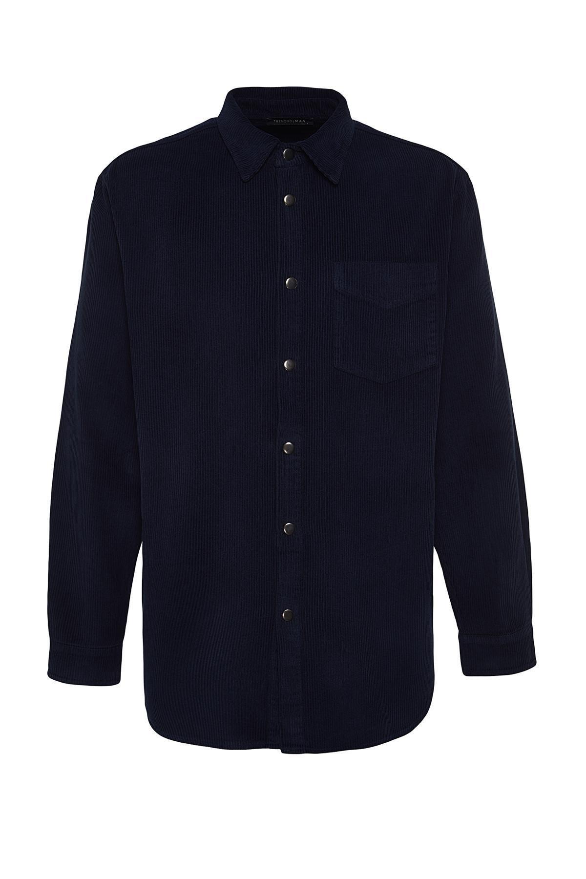 Trendyol - Navy Limited Edition Velvet Oversized Shirt