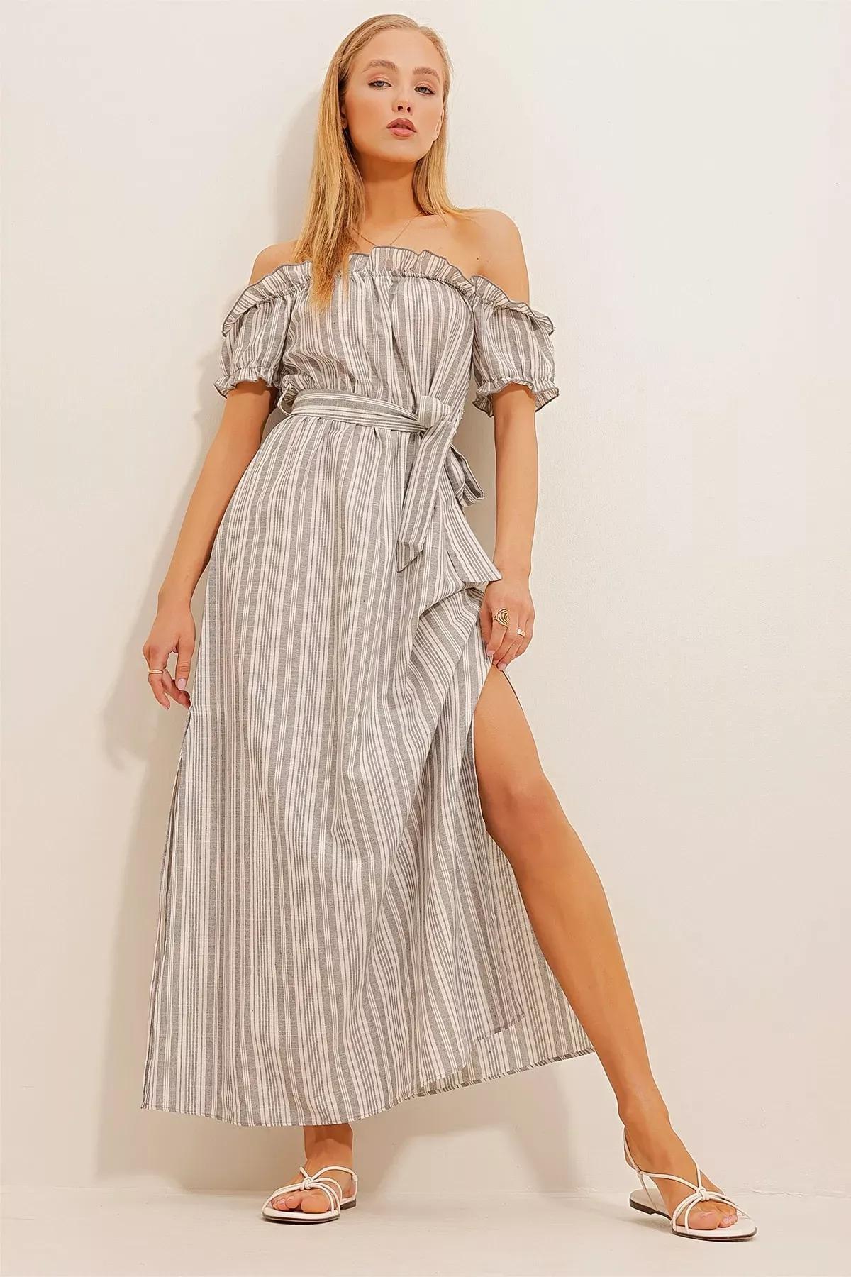 Grey Waist Belted Dress, C101_1653, large image number 0
