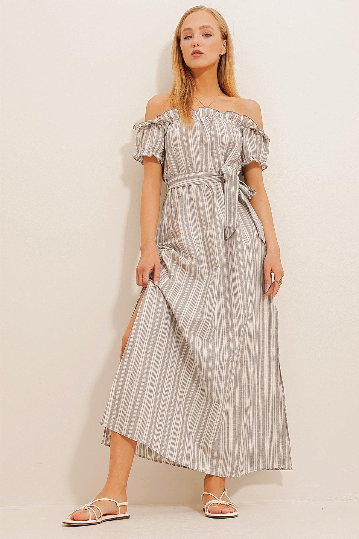 Grey Waist Belted Dress, C101_1653, large image number 1