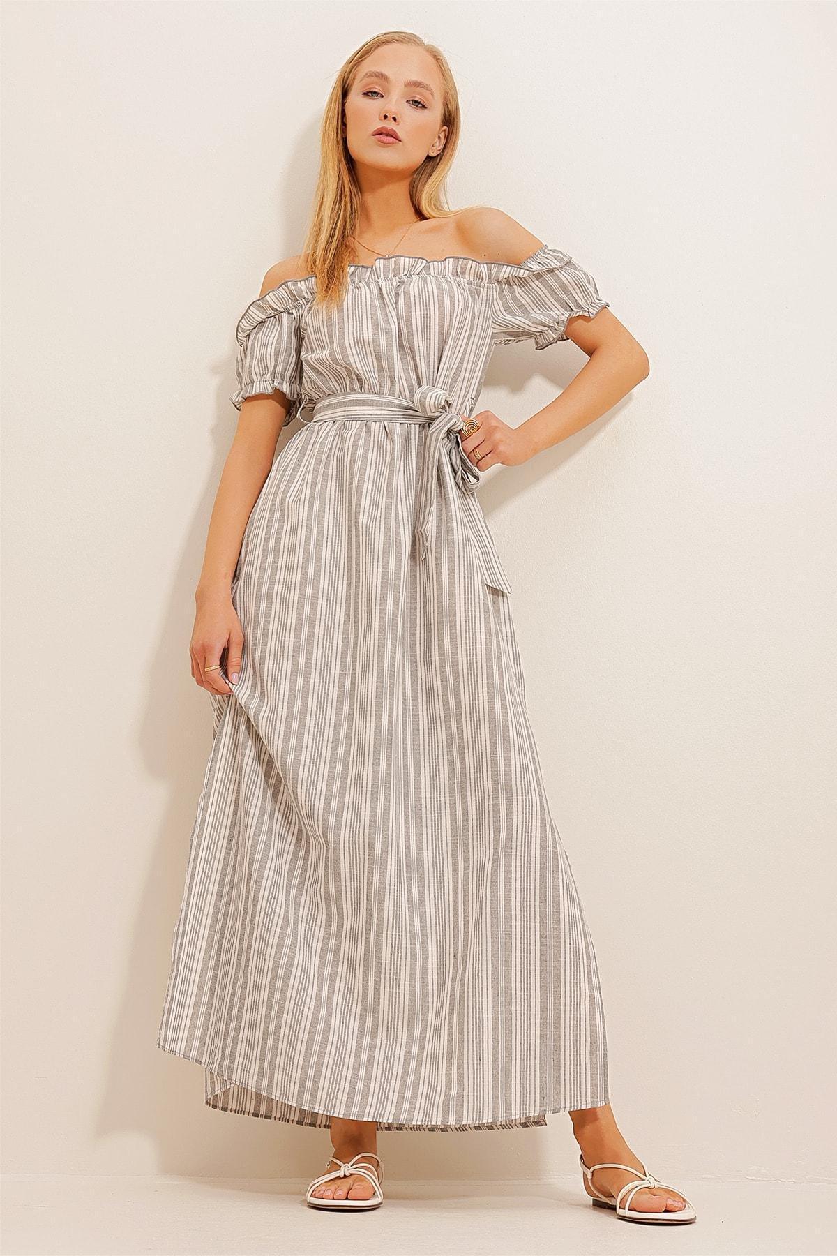 Grey Waist Belted Dress, C101_1653, large image number 2