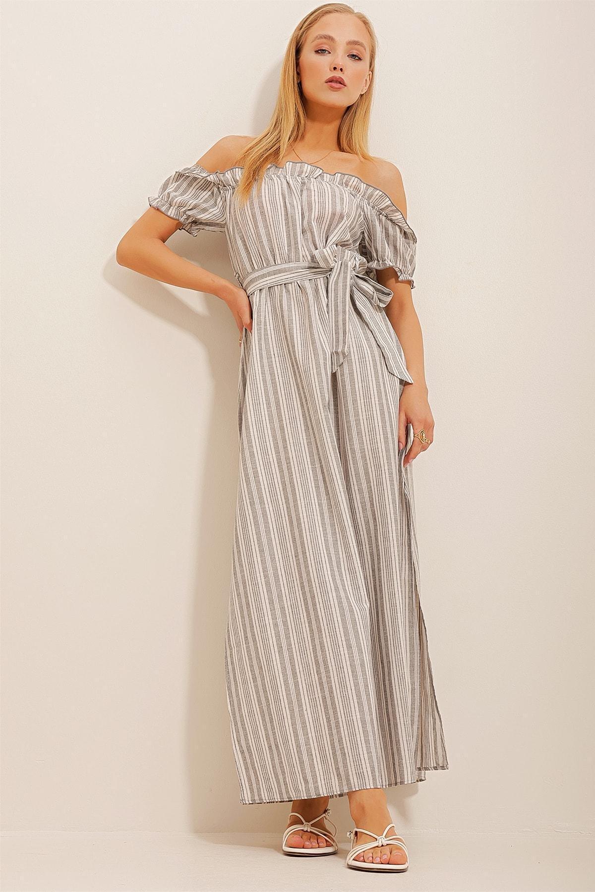 Grey Waist Belted Dress, C101_1653, large image number 3
