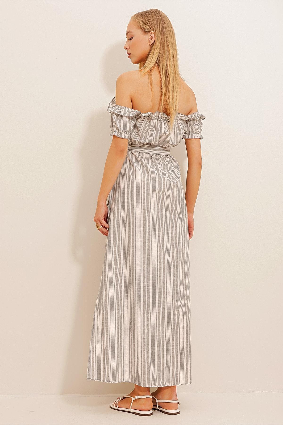 Grey Waist Belted Dress, C101_1653, large image number 4