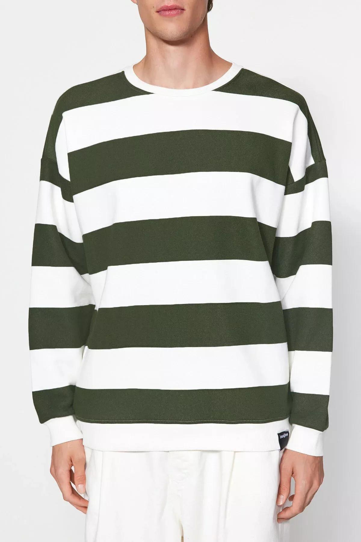 Green Striped Oversized Sweatshirt, , large image number 4