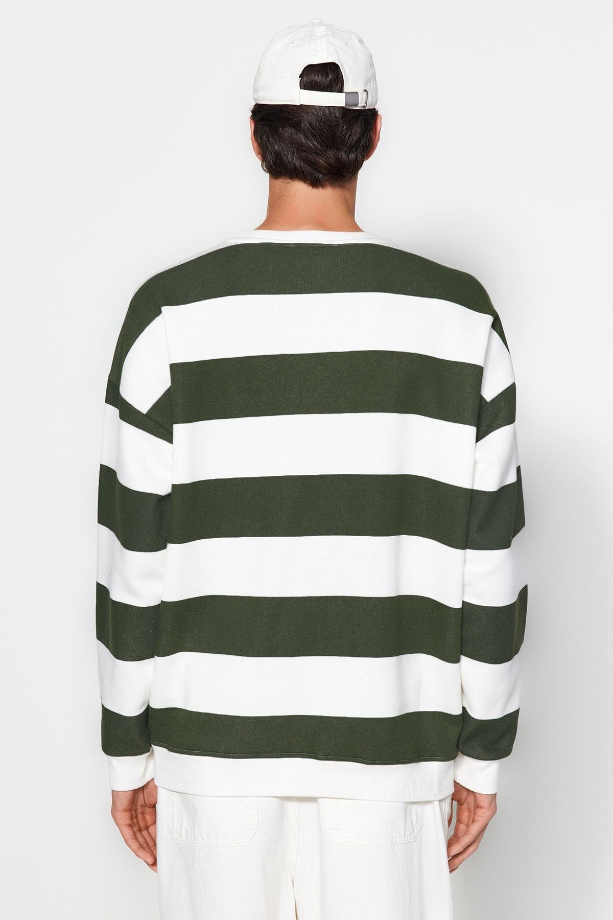 Green Striped Oversized Sweatshirt, , large image number 5