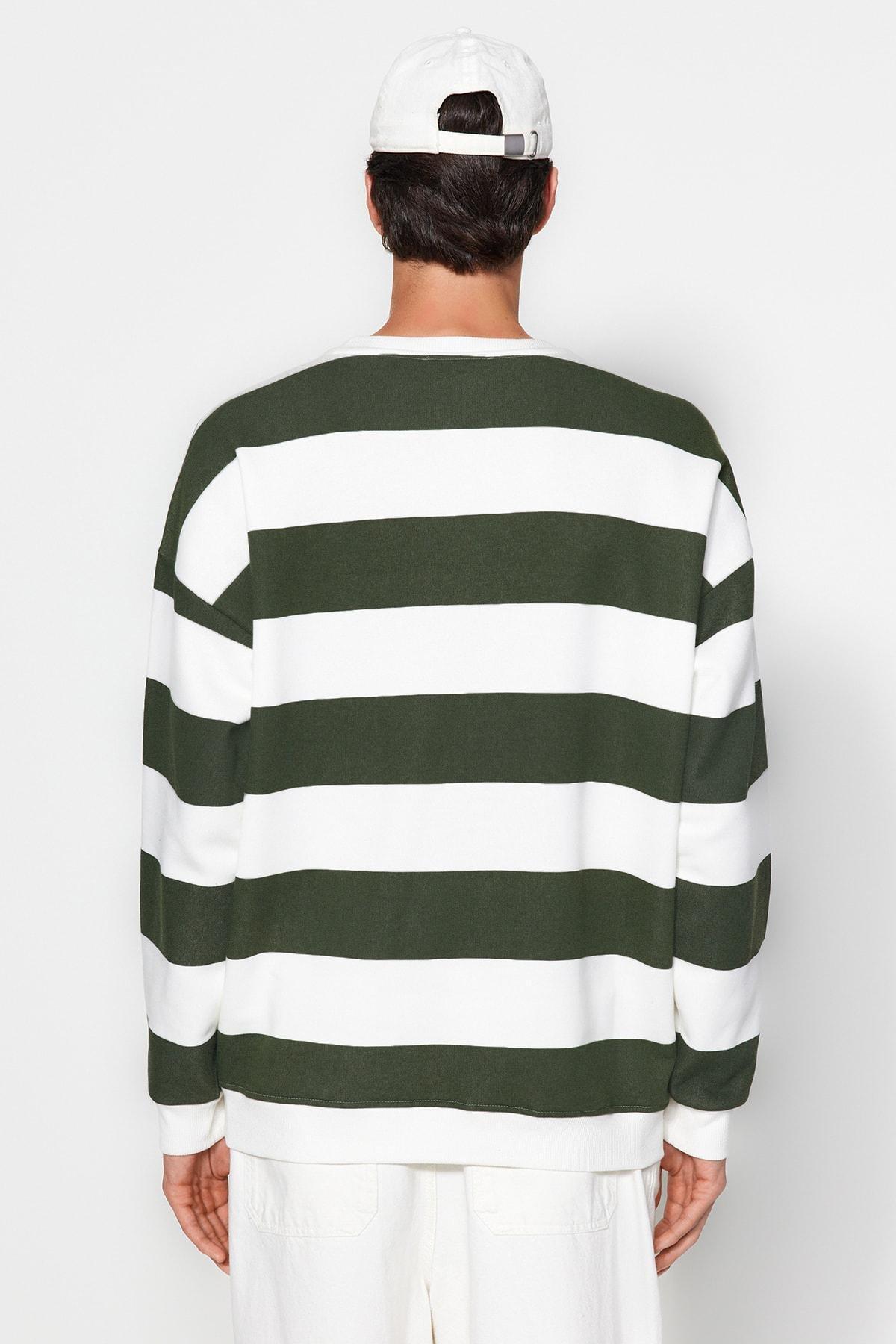 Trendyol - Green Striped Oversized Sweatshirt