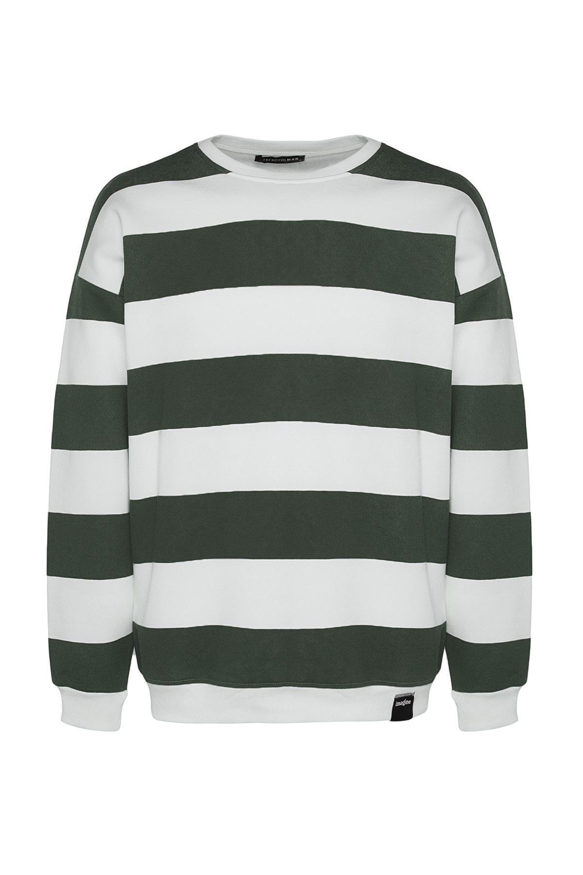 Green Striped Oversized Sweatshirt, , large image number 6