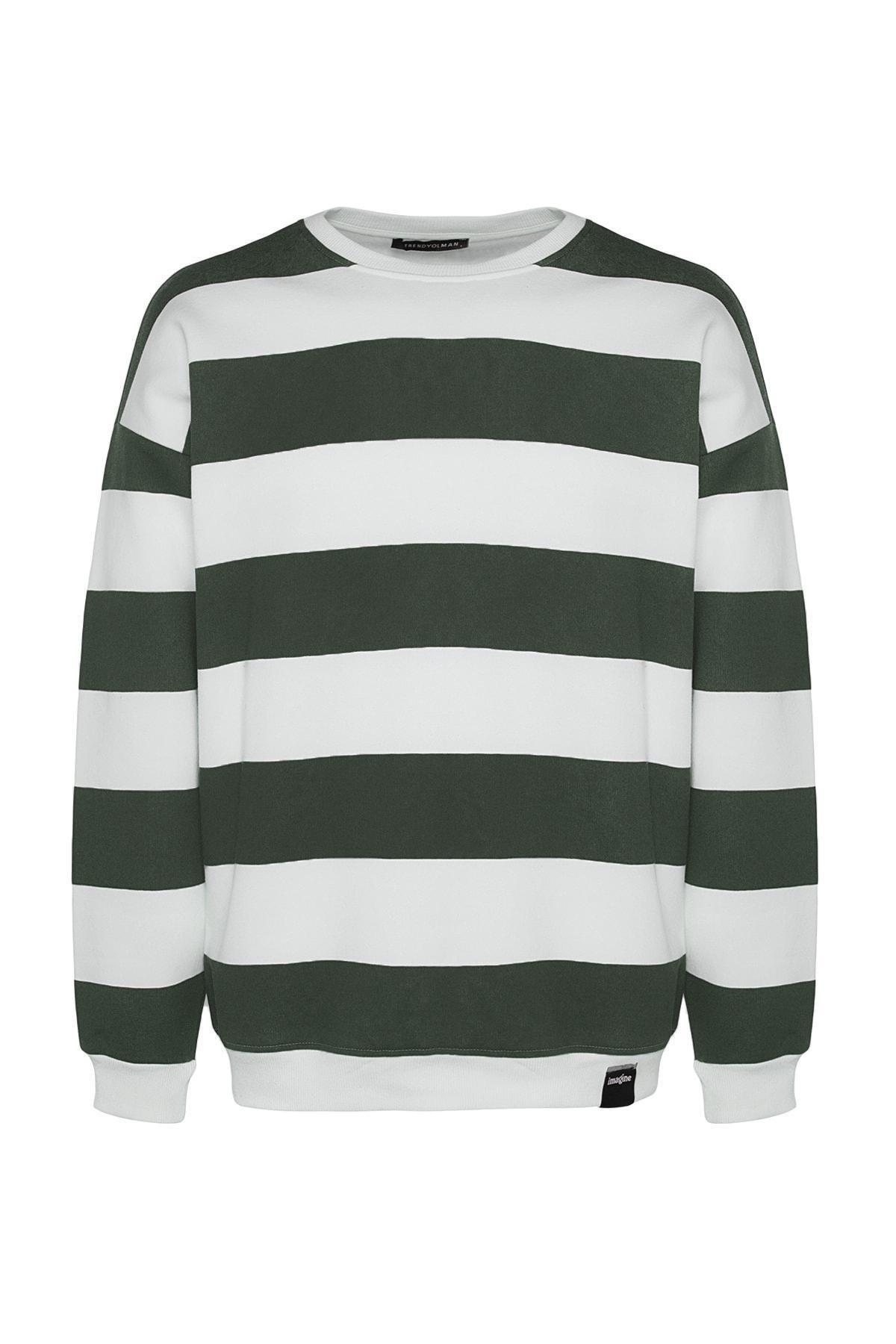 Trendyol - Green Striped Oversized Sweatshirt