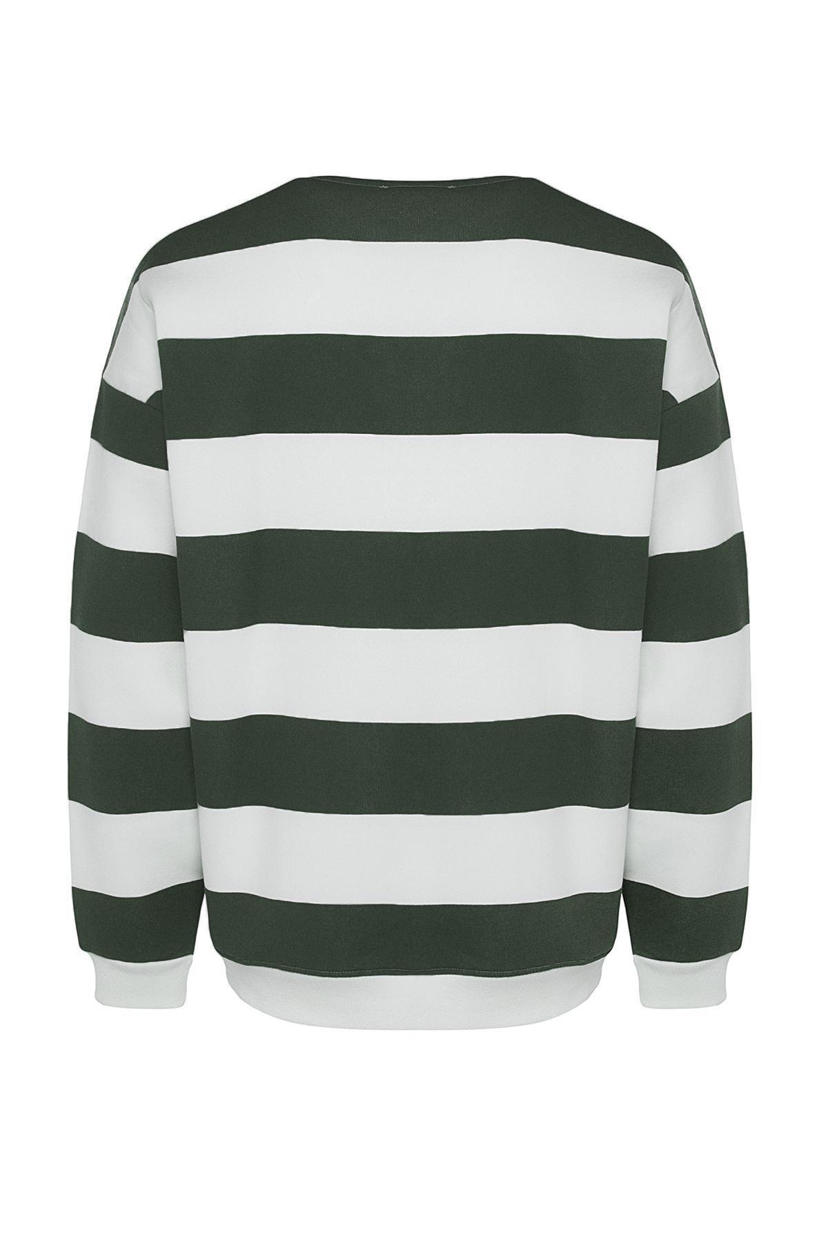 Green Striped Oversized Sweatshirt, , large image number 7