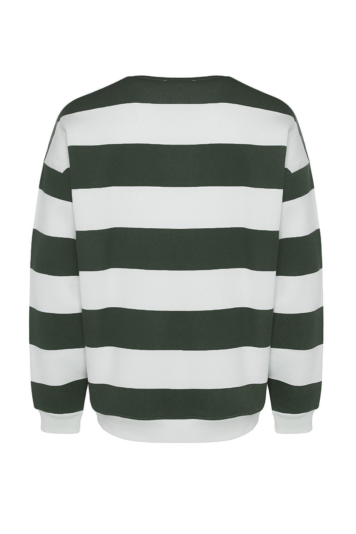 Trendyol - Green Striped Oversized Sweatshirt
