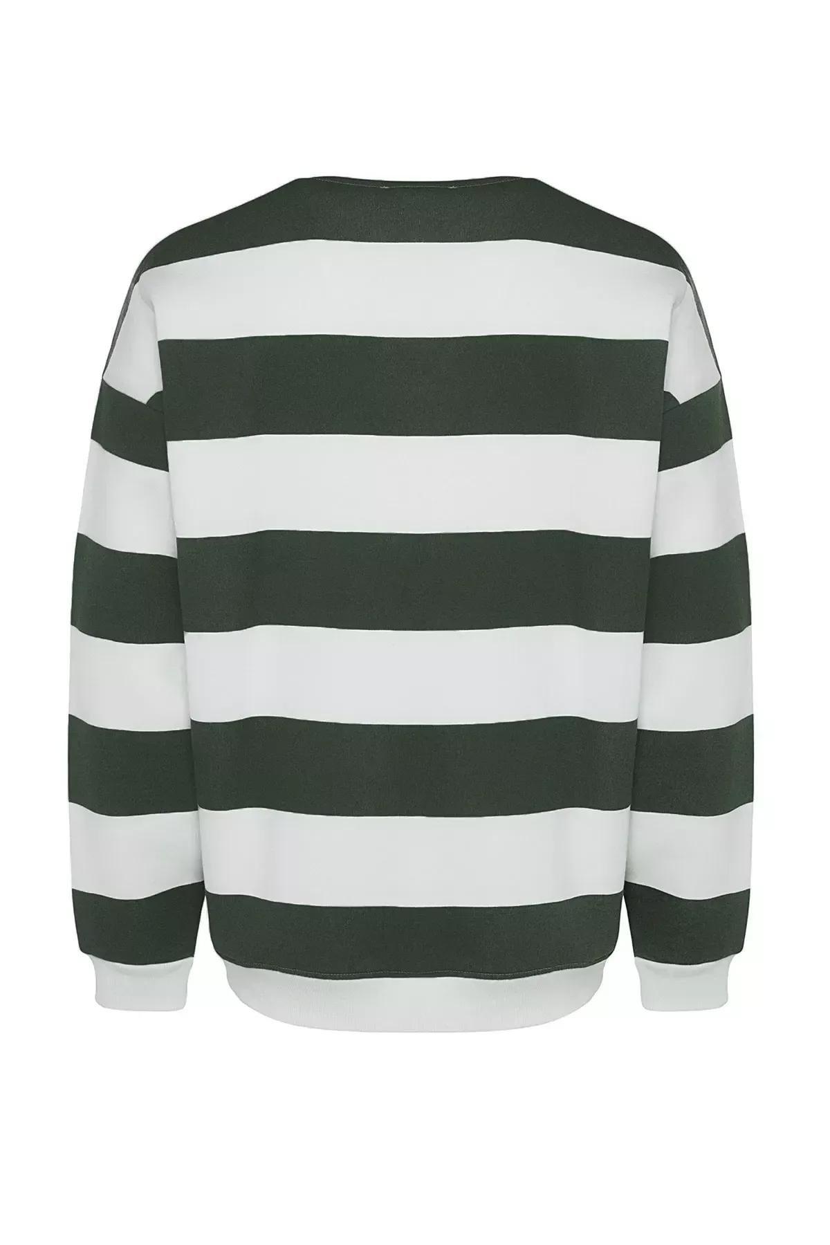 Green Striped Oversized Sweatshirt, , large image number 7