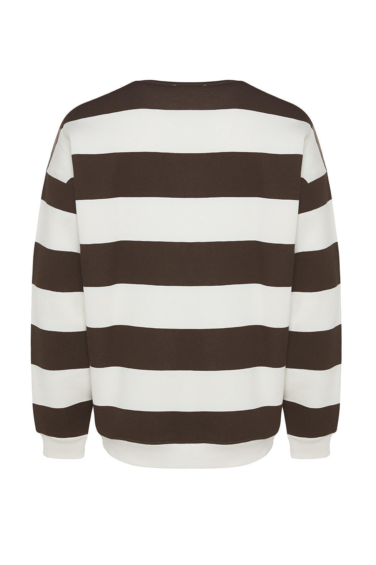 Beige Striped Oversized Sweatshirt, , large image number 5