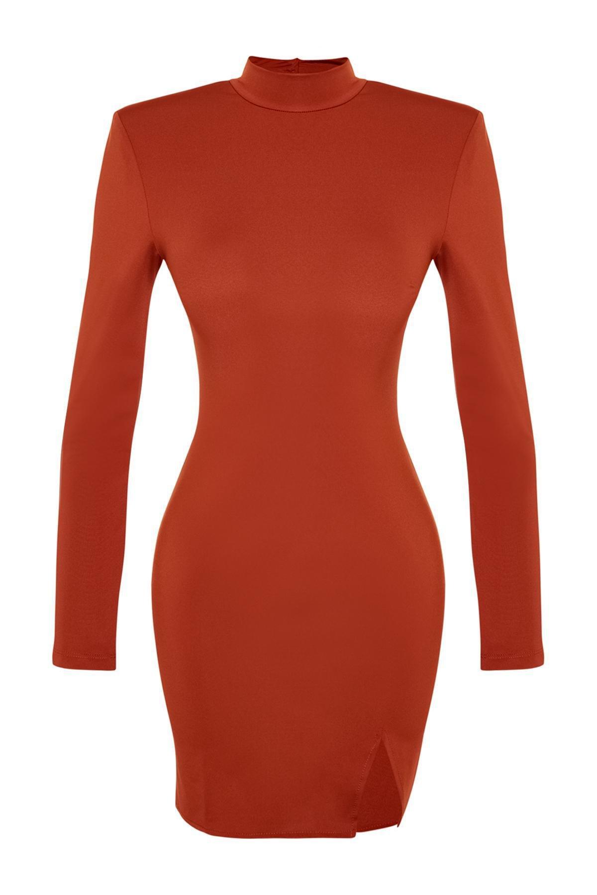 Trendyol - Brown Fitted Collared Occasion Wear Dress