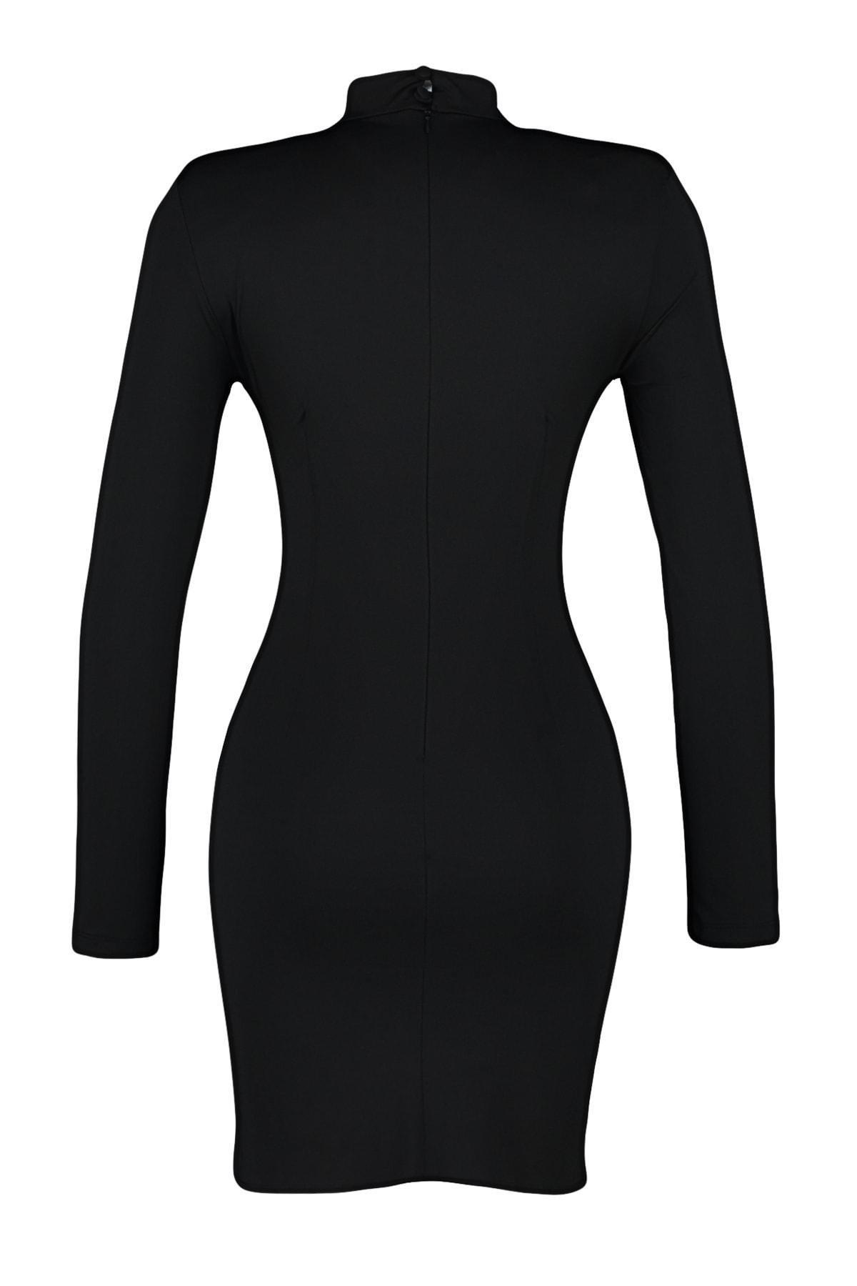 Black Fitted Stand Up Collar Evening Dress, , large image number 5