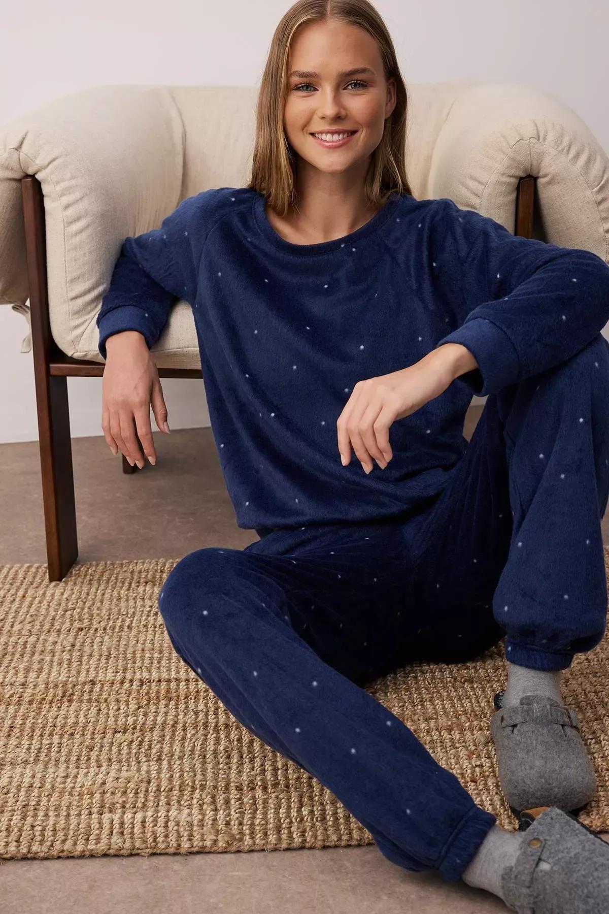 Navy Polka Dot Pajama Set, DARK BLUE, medium