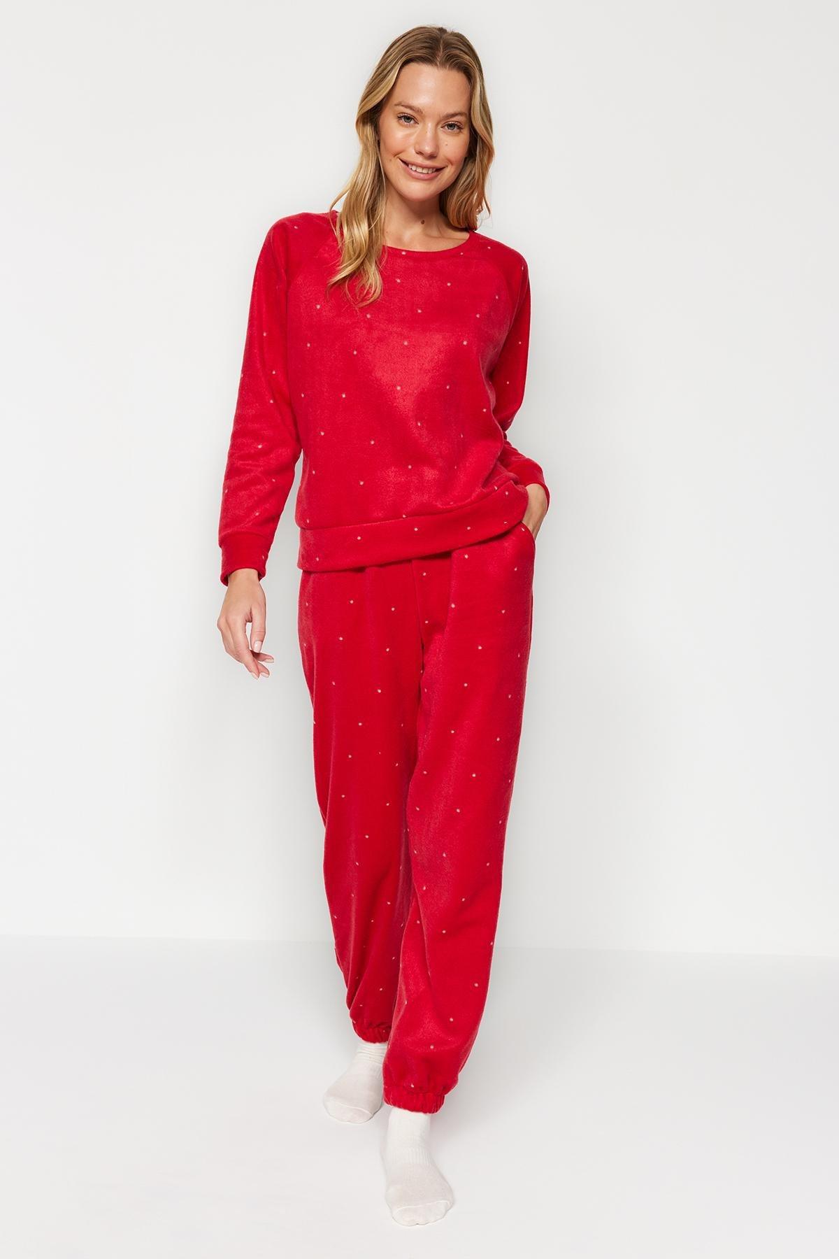 Red Velvet Knitted Pyjamas Set, , large image number 1