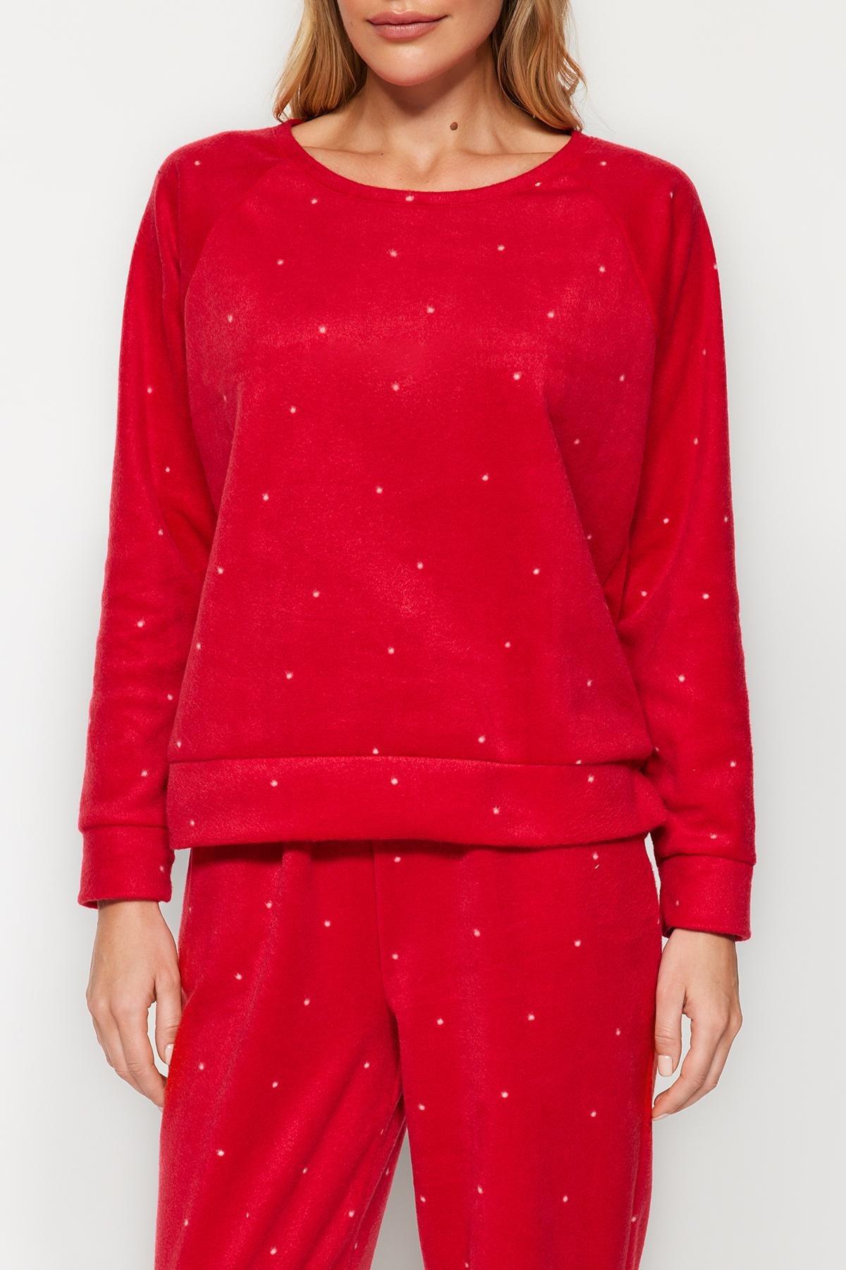 Red Velvet Knitted Pyjamas Set, , large image number 4