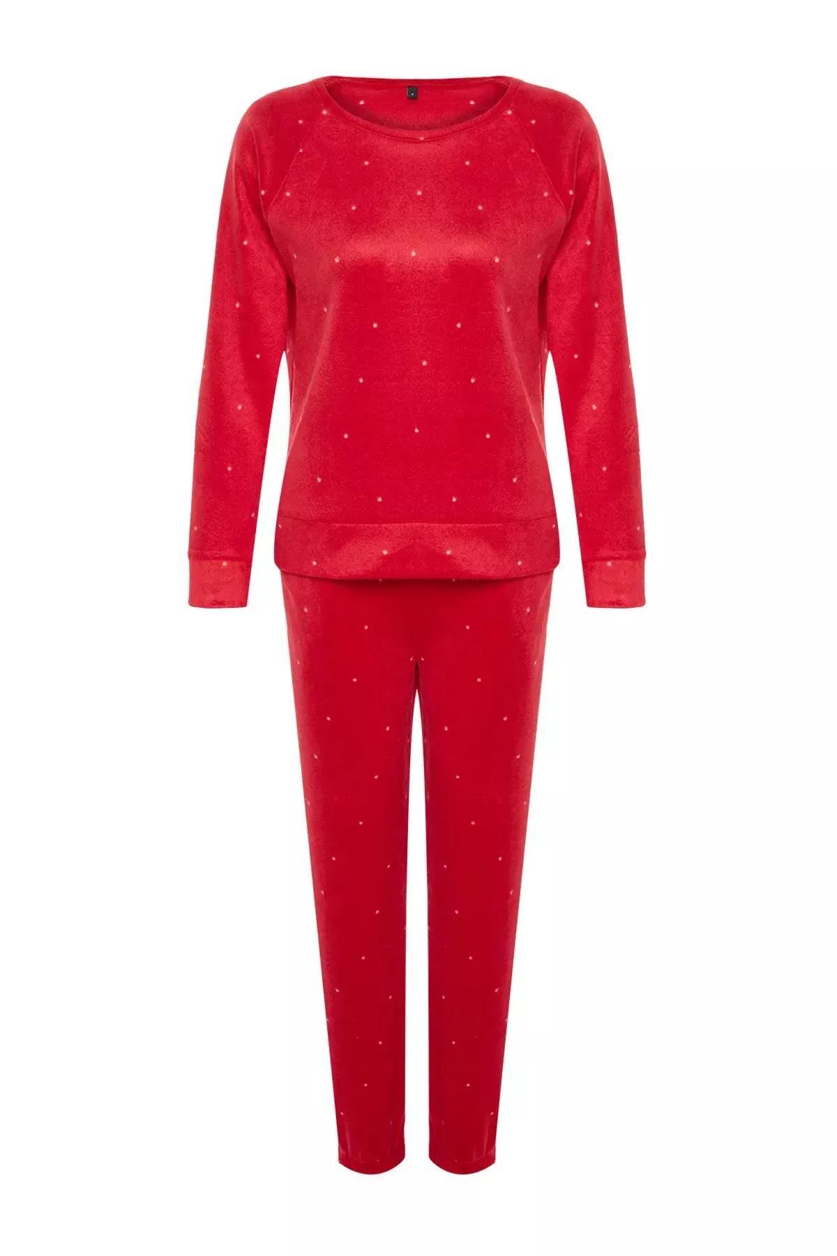 Red Velvet Knitted Pyjamas Set, C101_1831, large image number 6