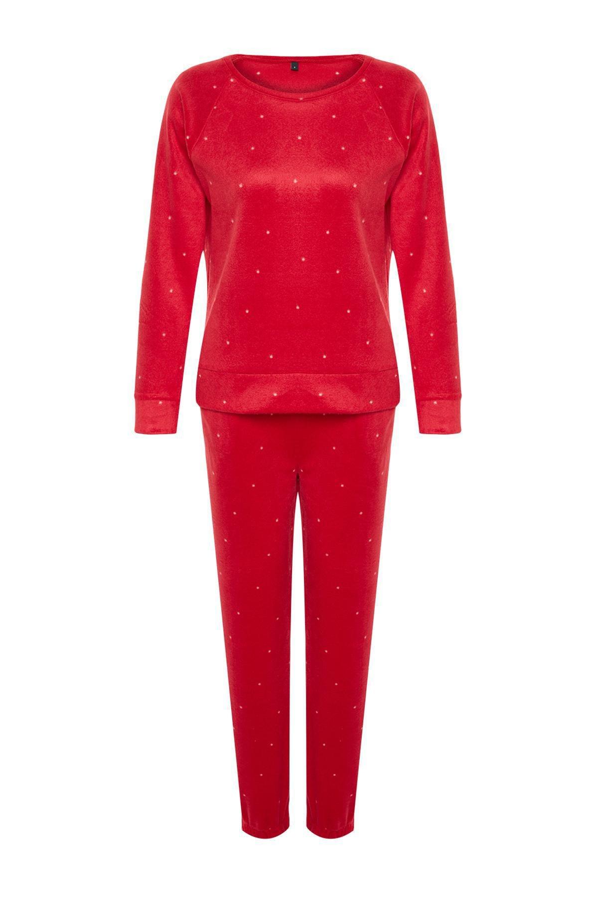 Red Velvet Knitted Pyjamas Set, , large image number 6