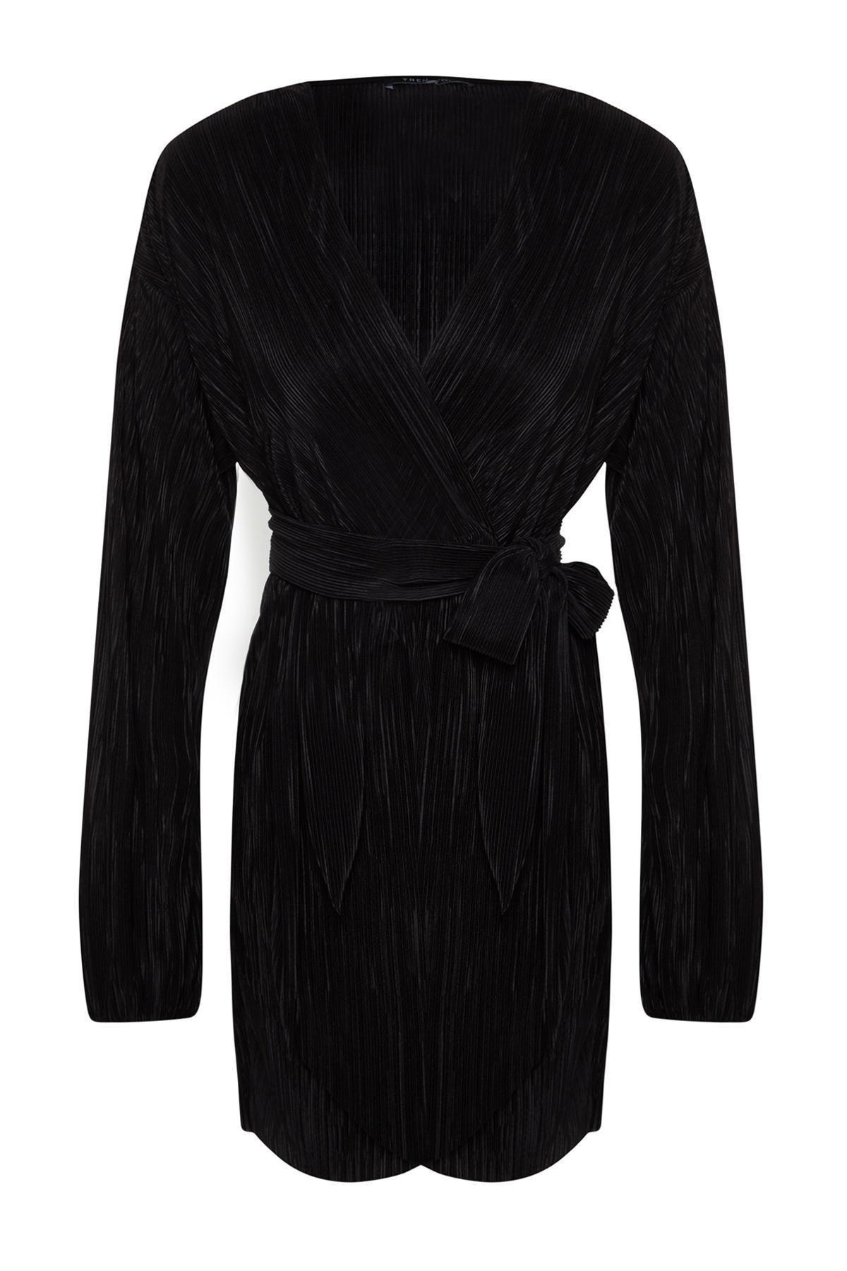 Black Belted Pleated Occasion Wear Dress, , large image number 6