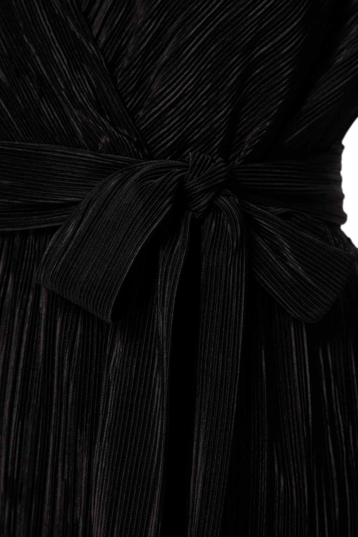 Black Belted Pleated Occasion Wear Dress, , large image number 7