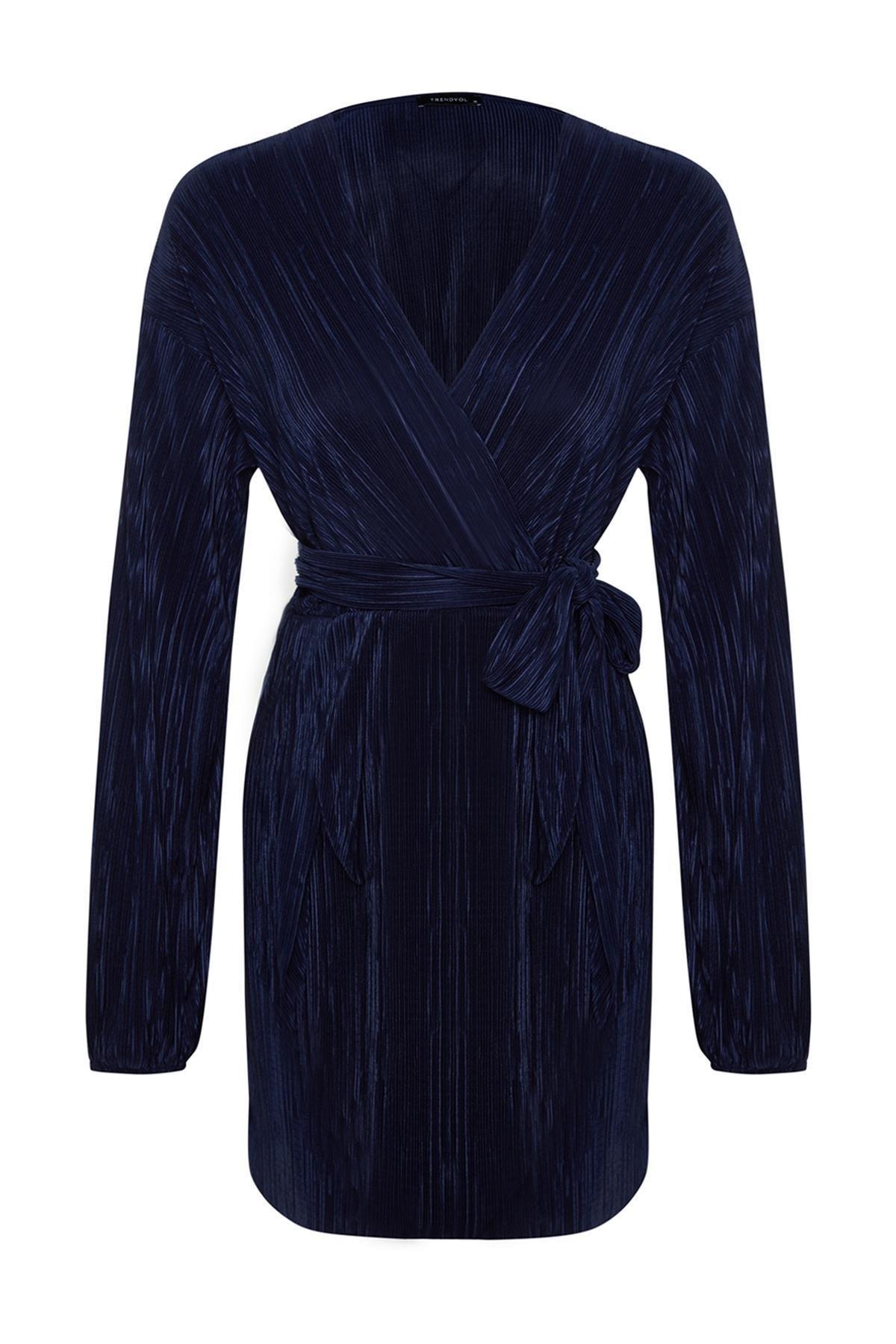 Navy Pleated Elegant Occasionwear Dress, , large image number 5