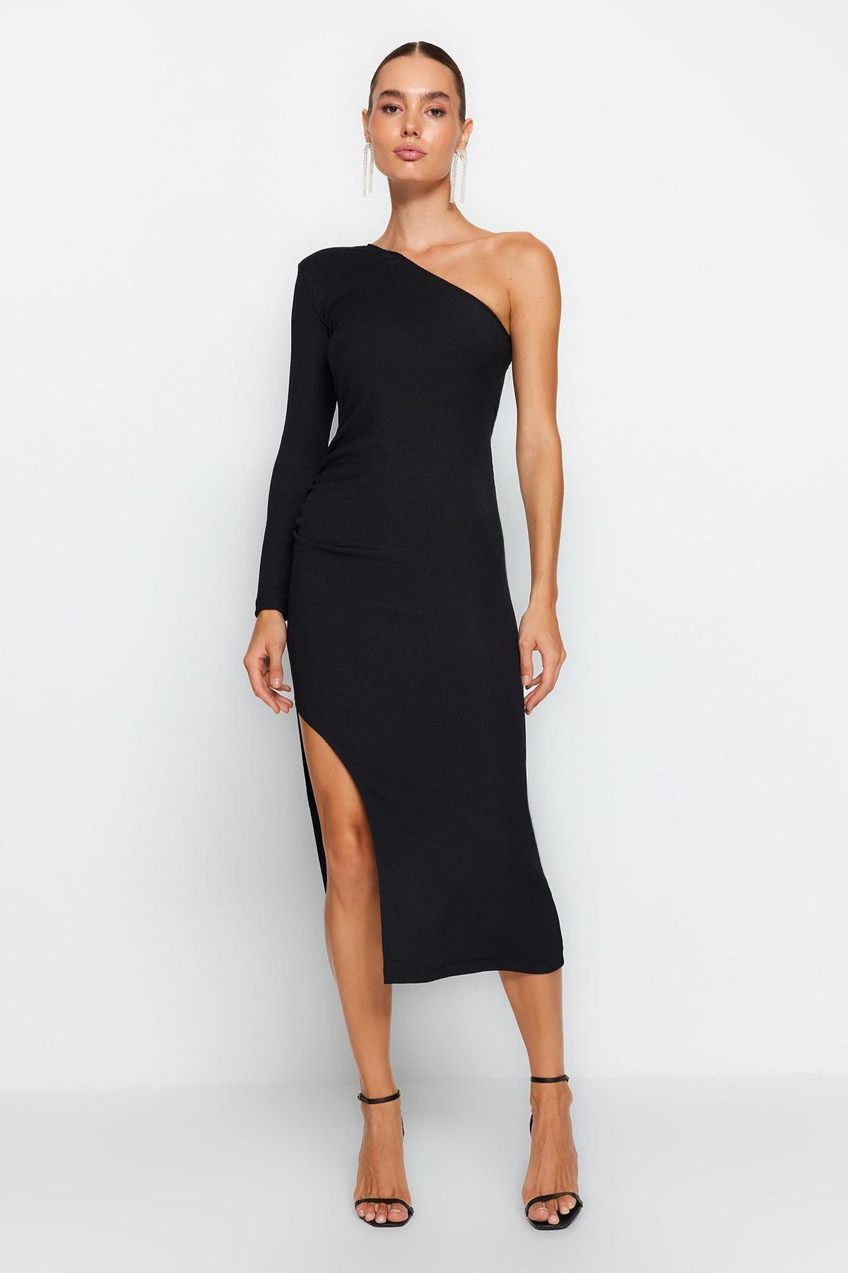 Black Fitted Knitted Occasionwear Dress, , large image number 0