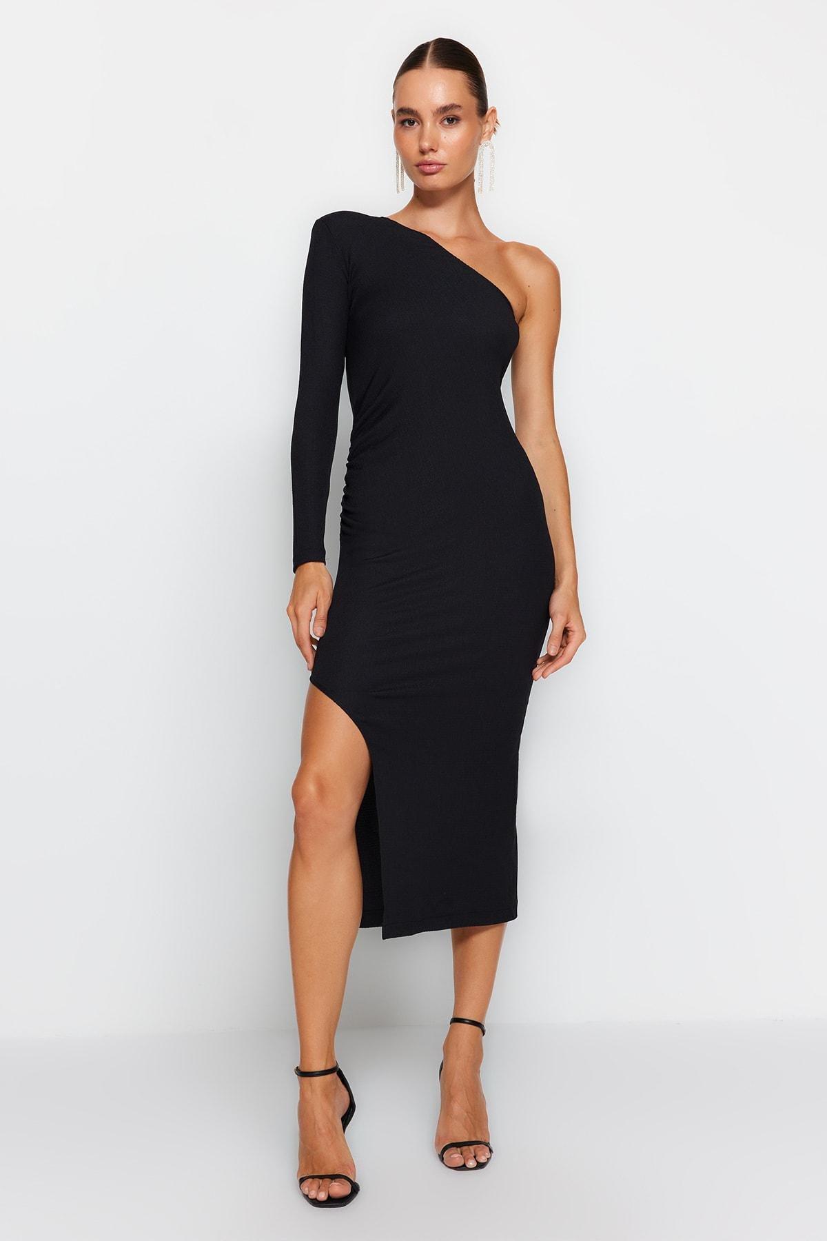 Black Fitted Knitted Occasionwear Dress, , large image number 2