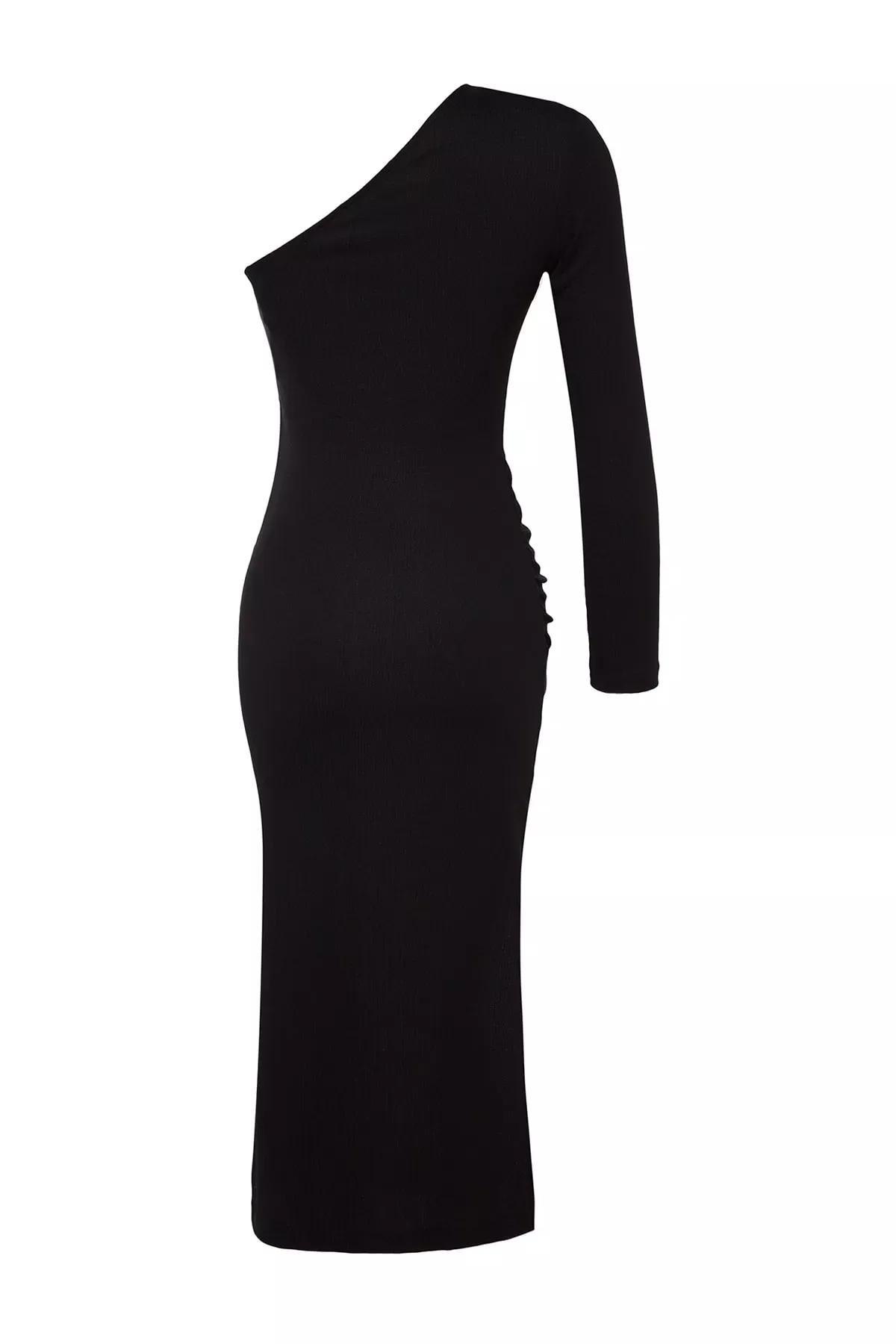 Black Fitted Knitted Occasionwear Dress, BLACK, large image number 6