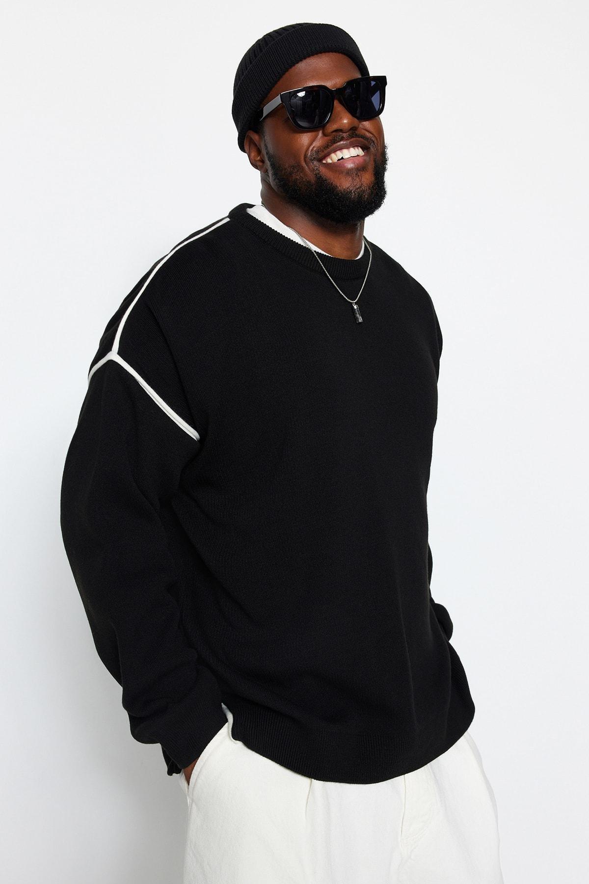 Black Oversized Knitted Sweater, , large image number 0