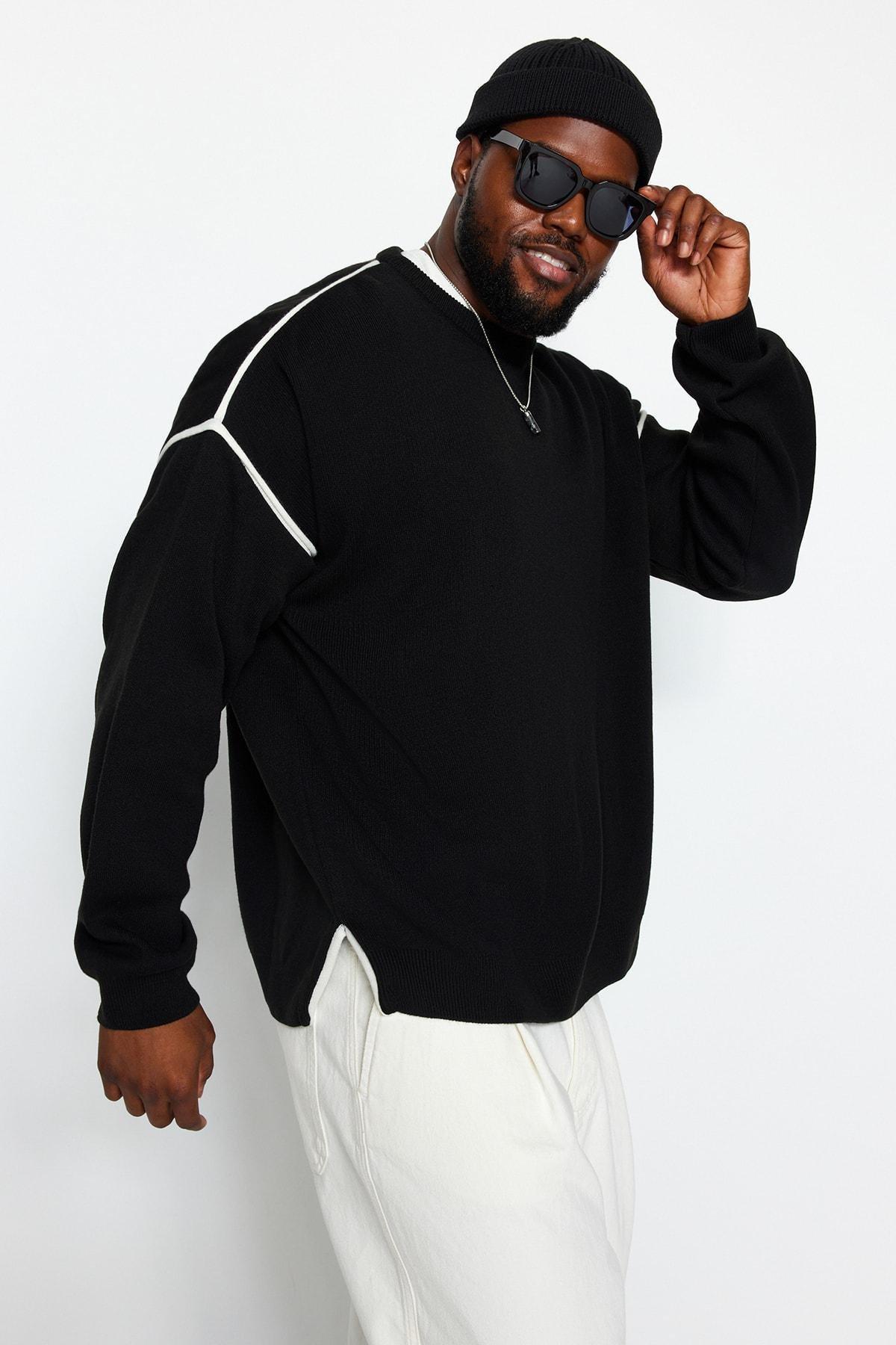 Black Oversized Knitted Sweater, , large image number 1
