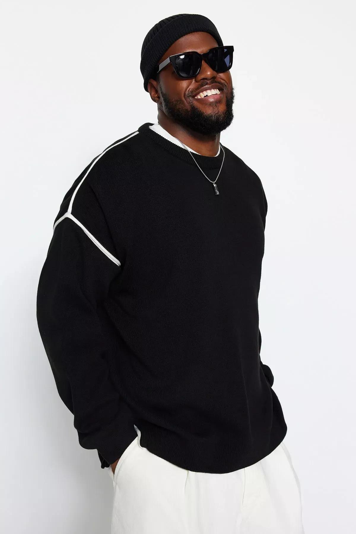 Black Oversized Knitted Sweater, , large image number 1
